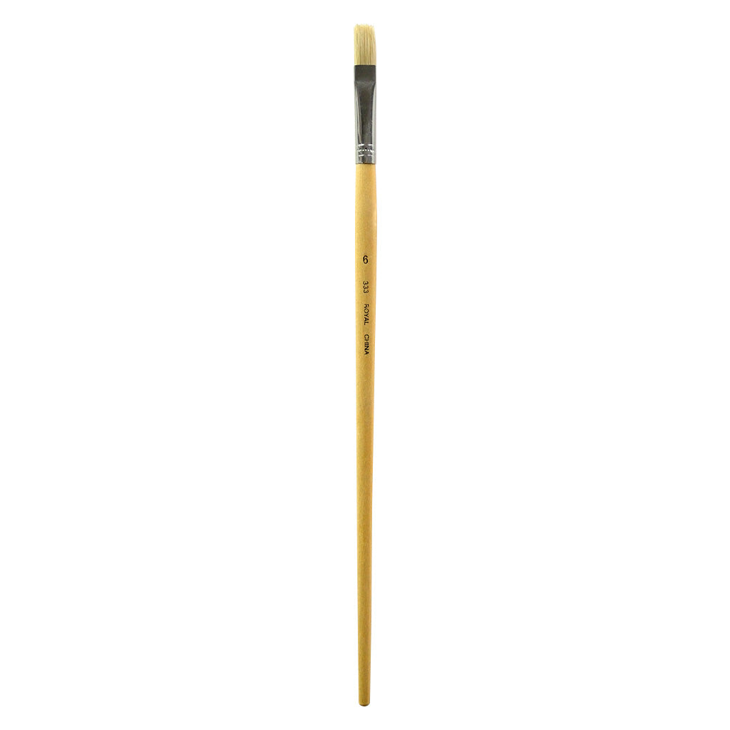 R333-6 - Royal Economy Long Handle White Bristle Flat Brush - 6