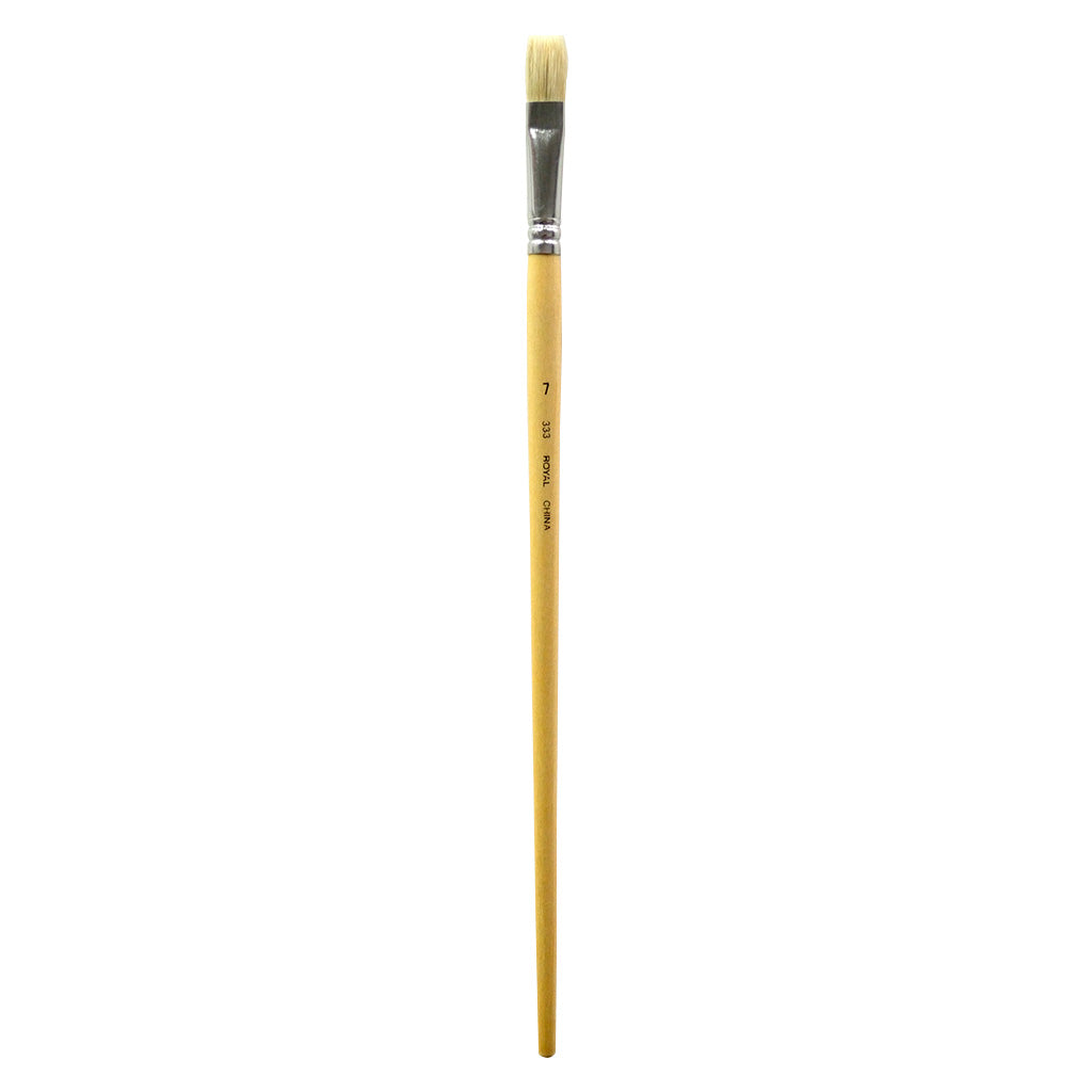 R333-7 - Royal Economy Long Handle White Bristle Flat Brush - 7