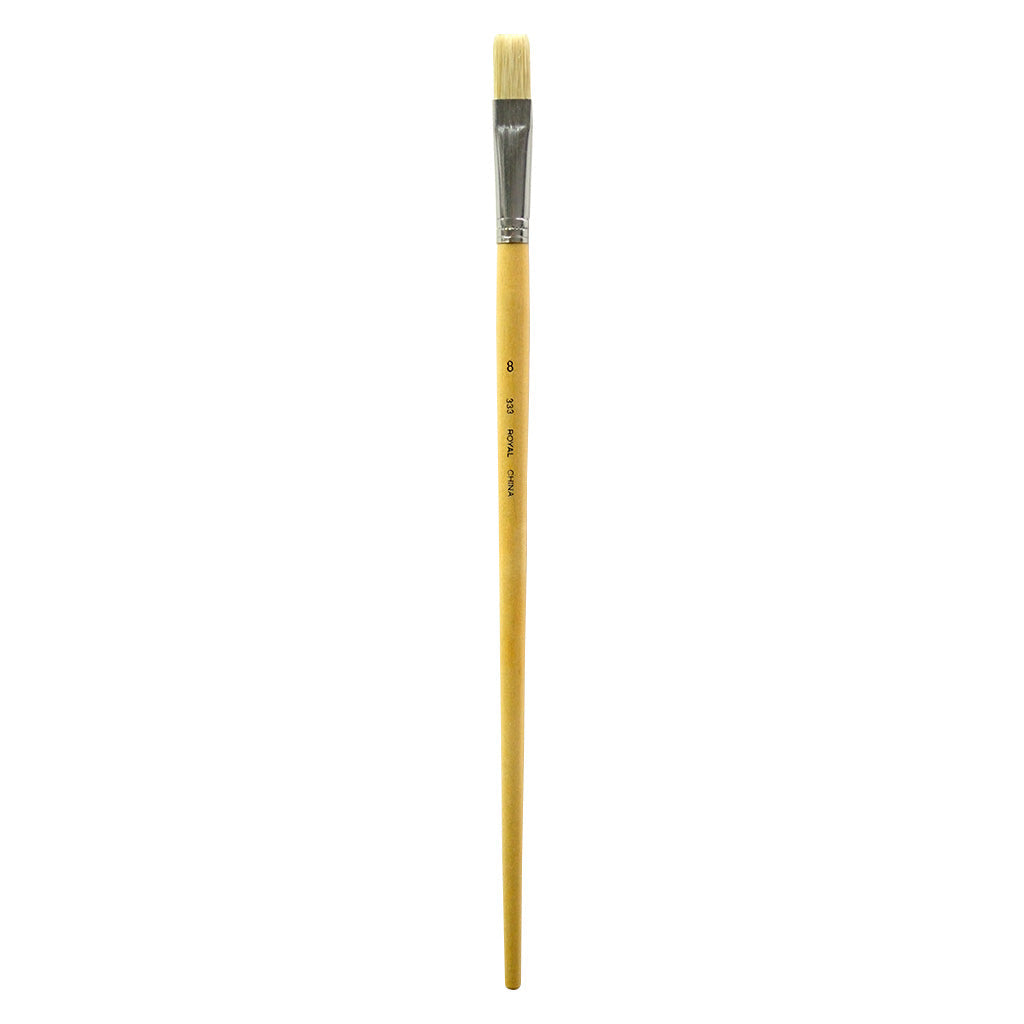 R333-8 - Royal Economy Long Handle White Bristle Flat Brush - 8