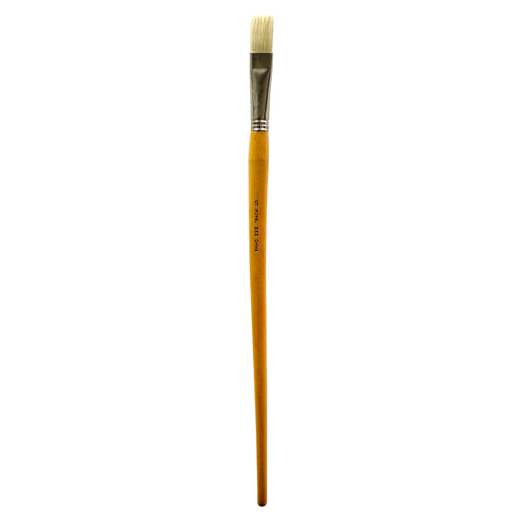 R333-9 - Royal Economy Long Handle White Bristle Flat Brush - 9