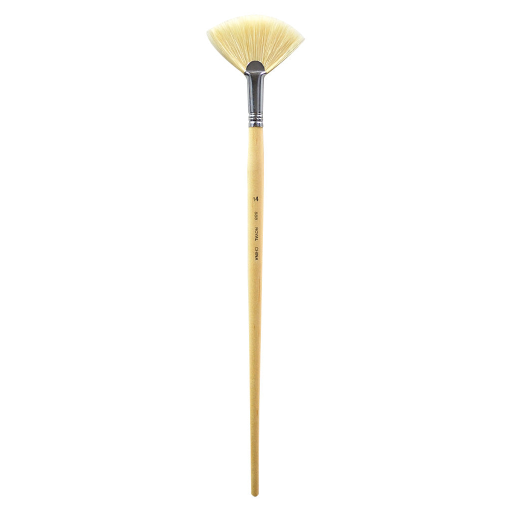 R888-14 - Royal Economy Long Handle White Bristle Fan Brush Size 14