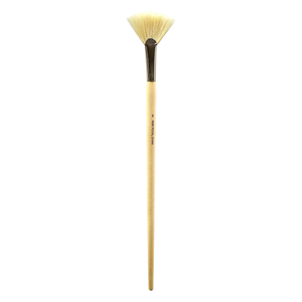 R888-8 - Royal Economy Long Handle White Bristle Fan Brush Size 8