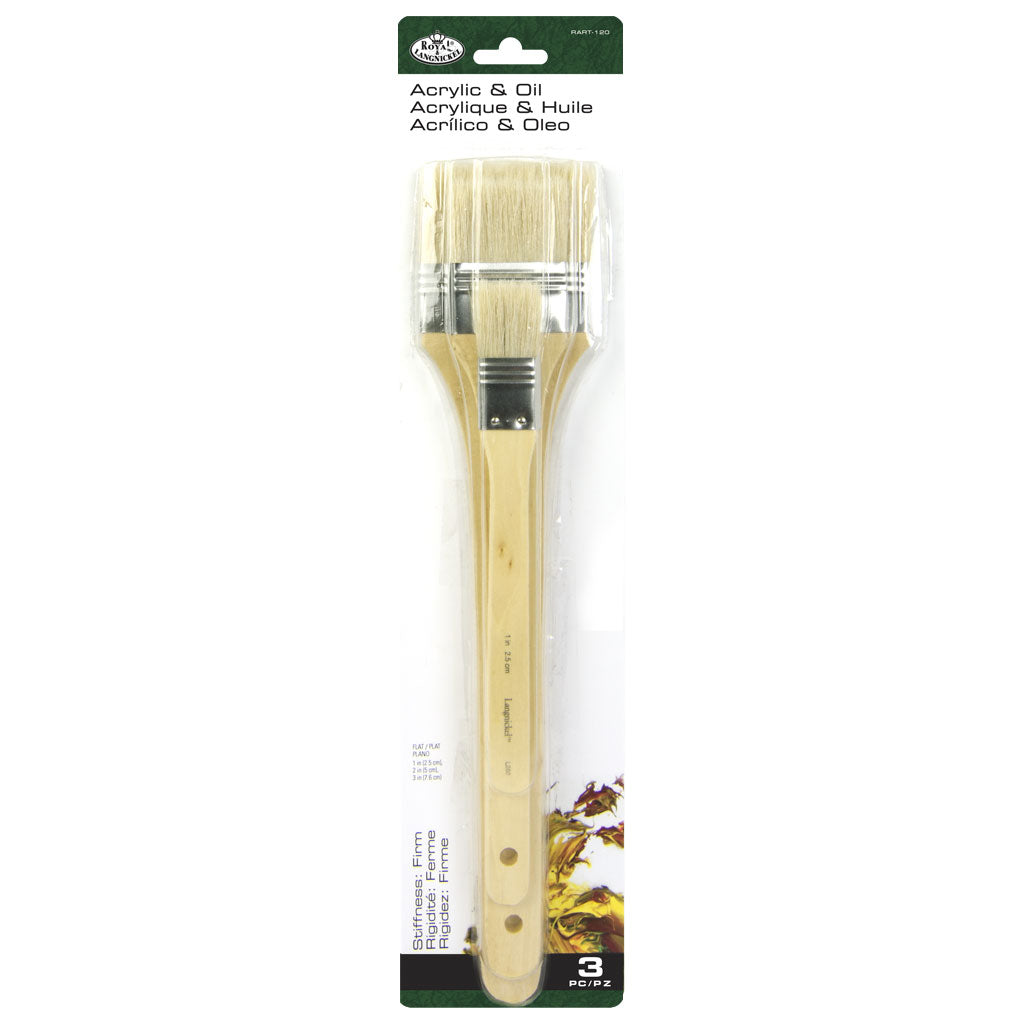 RART-120 - 3pc White Bristle Long Handle Large Area Flat Brush Set