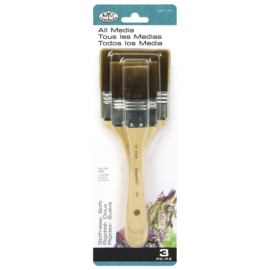 RART-135 - 3pc Brown Taklon Large Area Flat Brush Set