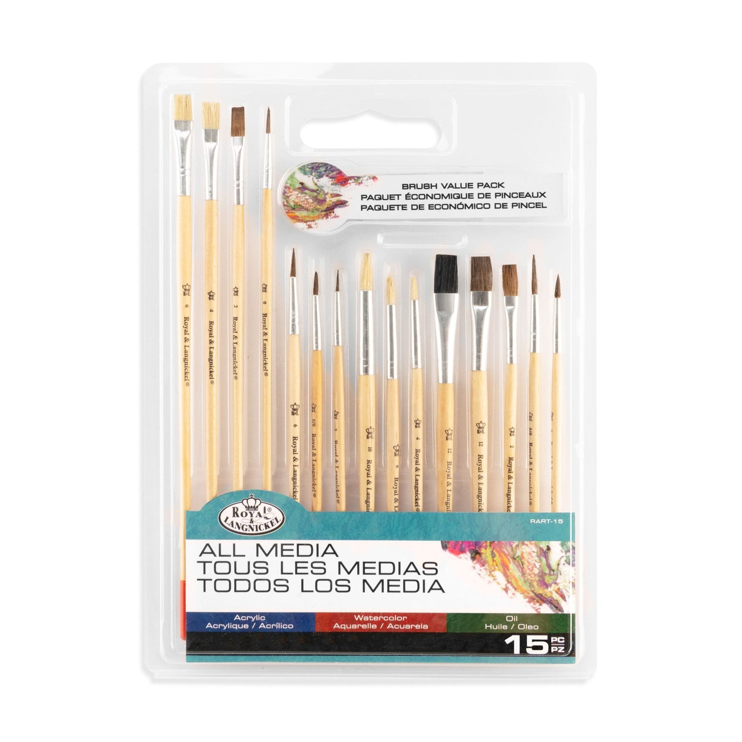 RART-15 - All Media 15pc Artist Brush Set packaging front
