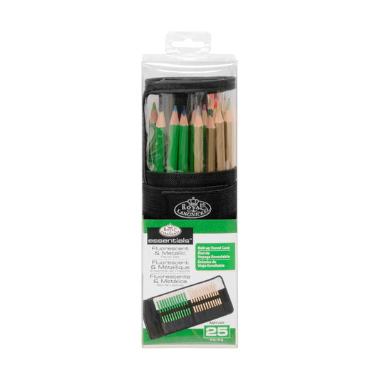 RART-2303 - Essentials™ 25pc Flourescent/Metallic Pencil Set with Case packaging front