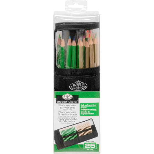 RART-2303 - Essentials™ 25pc Flourescent/Metallic Pencil Set with Case packaging front