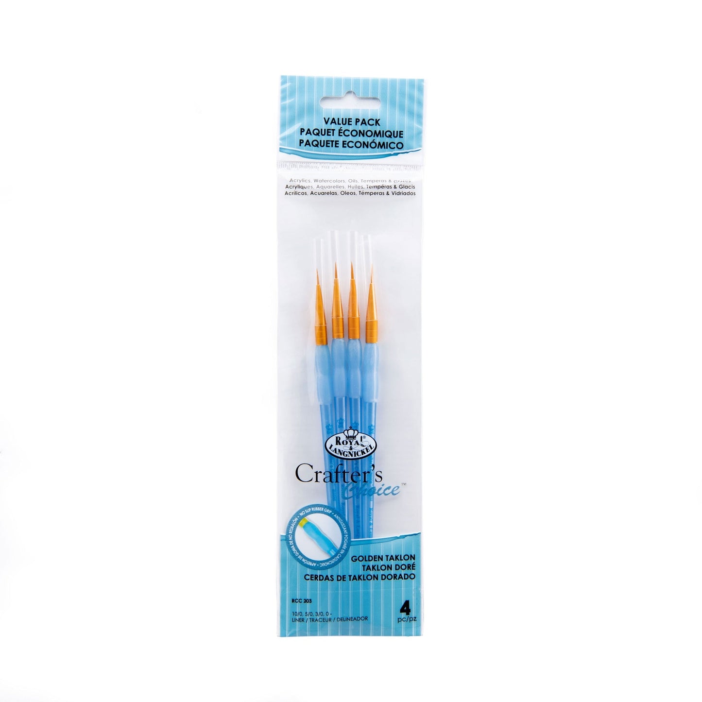 RCC 203 - Crafter's Choice™ 4pc Golden Taklon Liner Brush Set packaging front