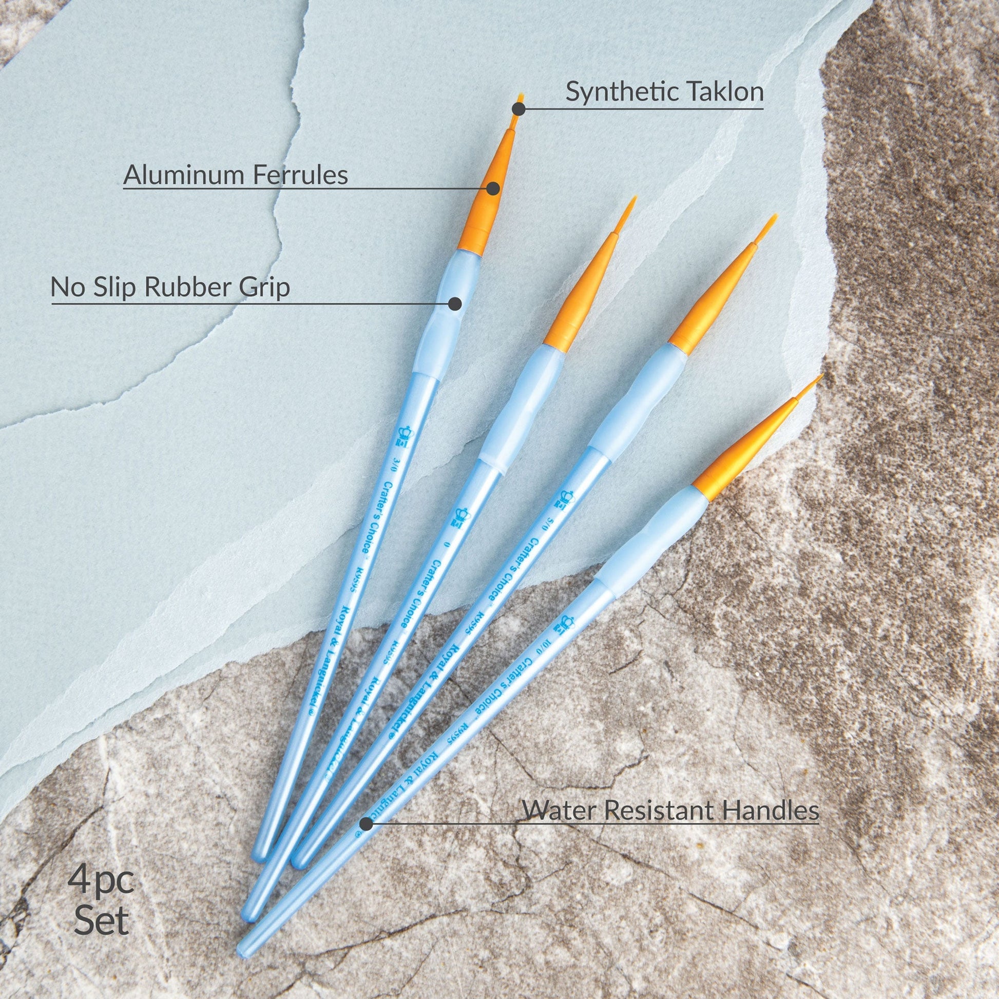 RCC 203 - Crafter's Choice™ 4pc Golden Taklon Liner Brush Set infographic 1