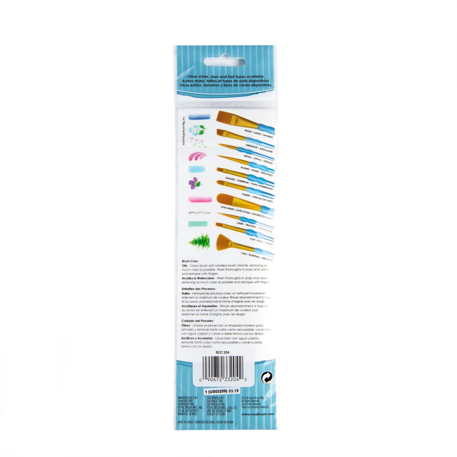 RCC 204 - Crafter's Choice™ 4pc Golden Taklon Variety Brush Set packaging back