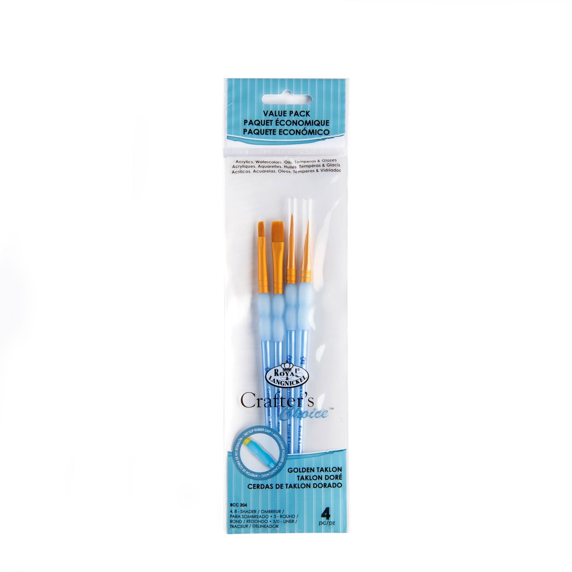 RCC 204 - Crafter's Choice™ 4pc Golden Taklon Variety Brush Set packaging front