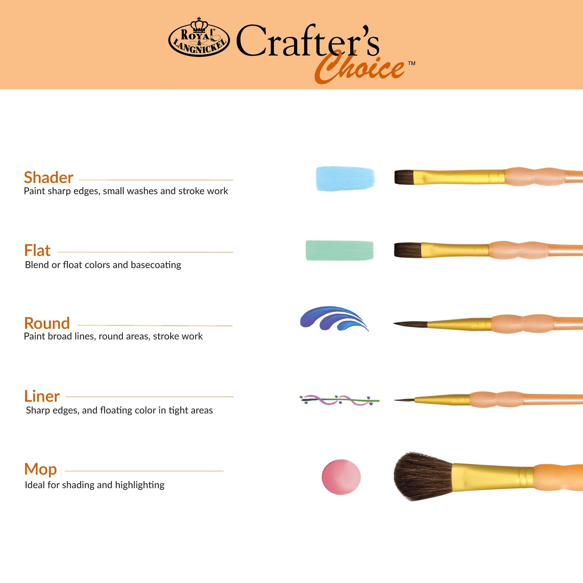 RCC 211 - Crafter's Choice™ 4pc Camel Hair Round Brush Set infographic 2