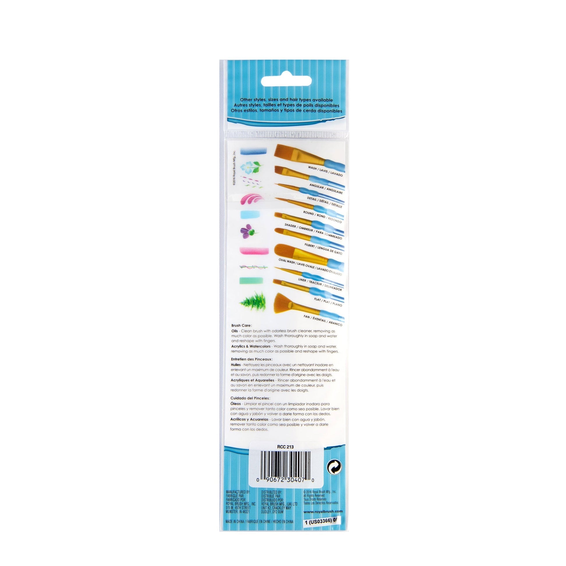 RCC 213 - Crafter's Choice™ 4pc Golden Taklon Filbert Brush Set packaging back