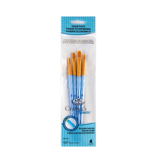 RCC 213 - Crafter's Choice™ 4pc Golden Taklon Filbert Brush Set packaging front