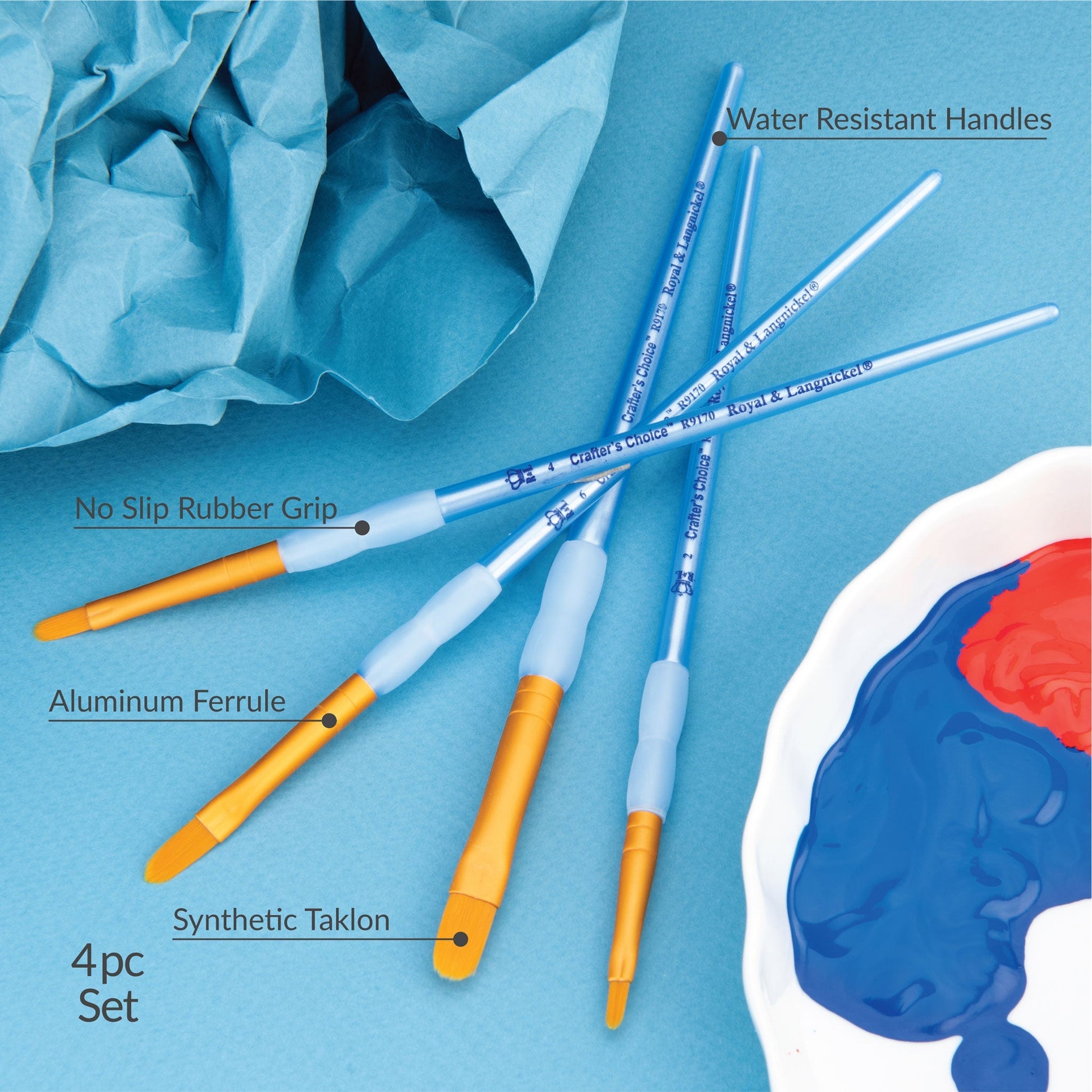 RCC 213 - Crafter's Choice™ 4pc Golden Taklon Filbert Brush Set infographic 1