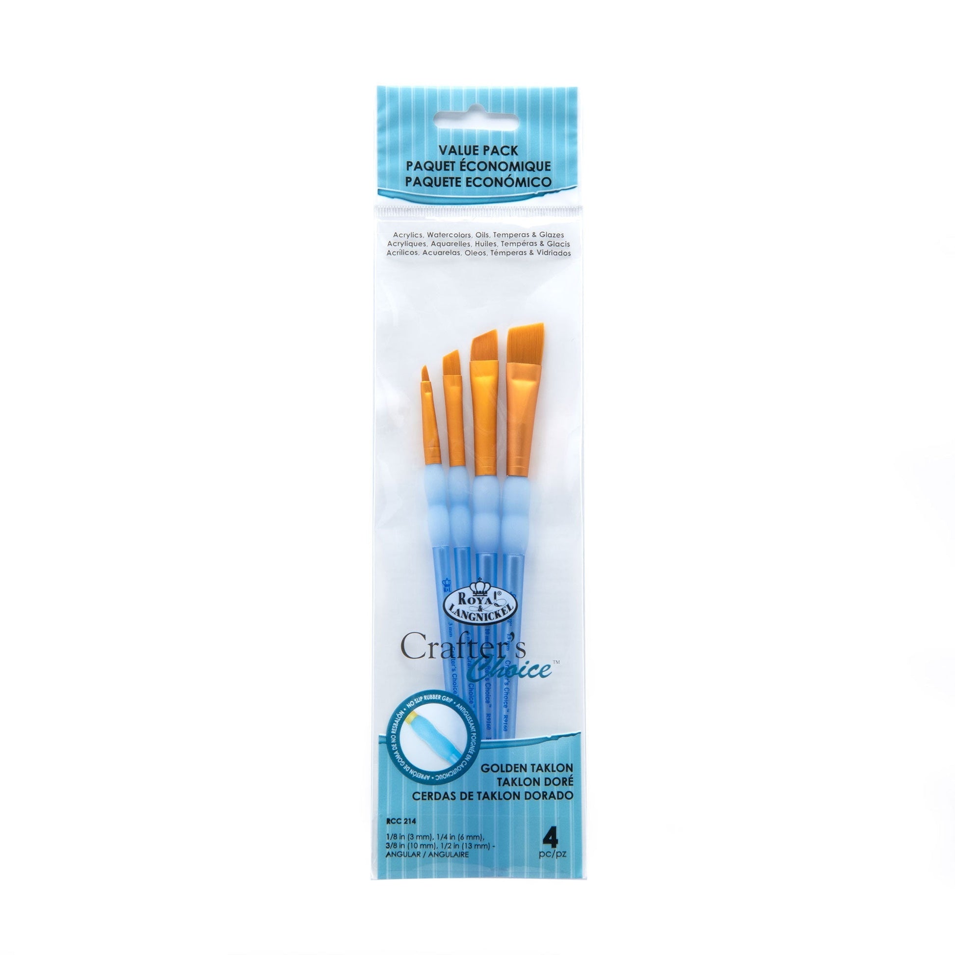 RCC 214 - Crafter's Choice™ 4pc Golden Taklon Angular Brush Set packaging front