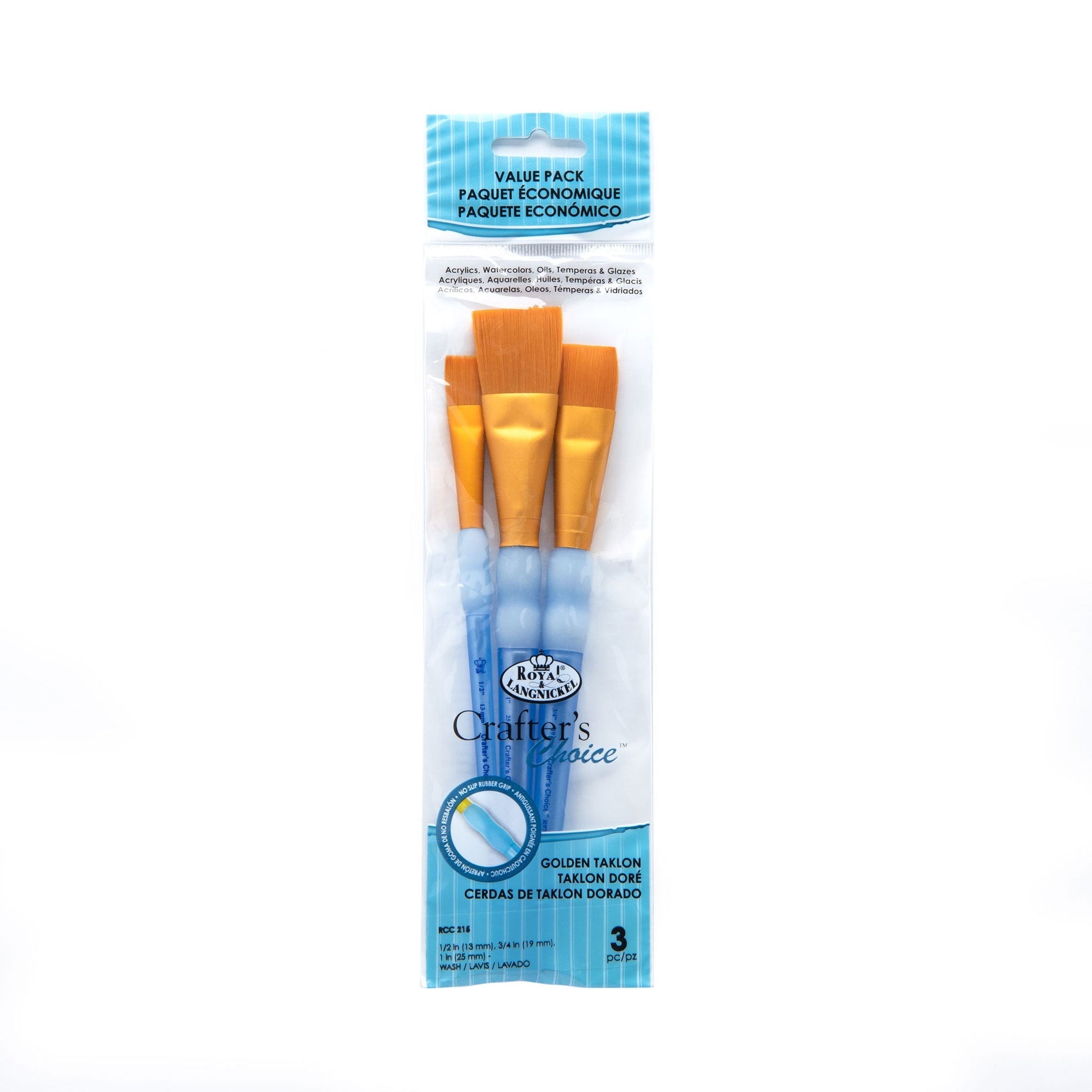 RCC 215 - Crafter's Choice™ 3pc Golden Taklon Wash Brush Set packaging front