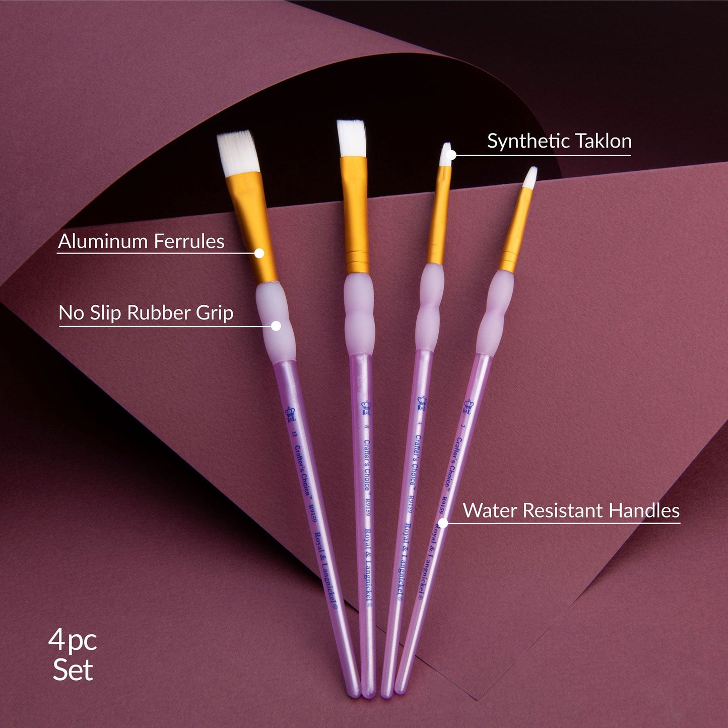 RCC 221 - Crafter's Choice™ 4pc White Taklon Shader Brush Set infographic 1