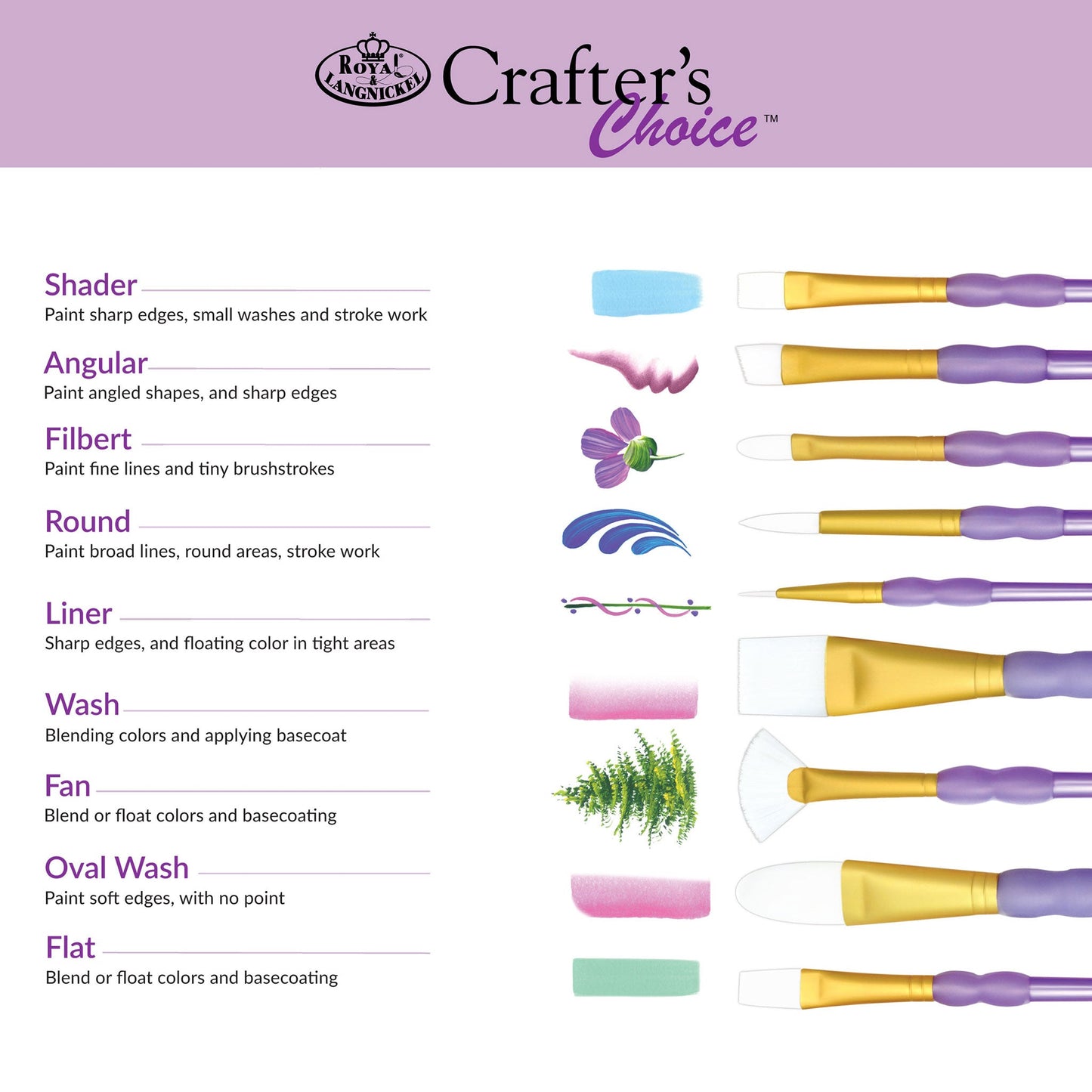 RCC 221 - Crafter's Choice™ 4pc White Taklon Shader Brush Set infographic 2