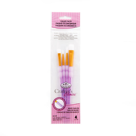 RCC 223 - Crafter's Choice™ 4pc White Taklon Shader/Round Brush Set packaging front