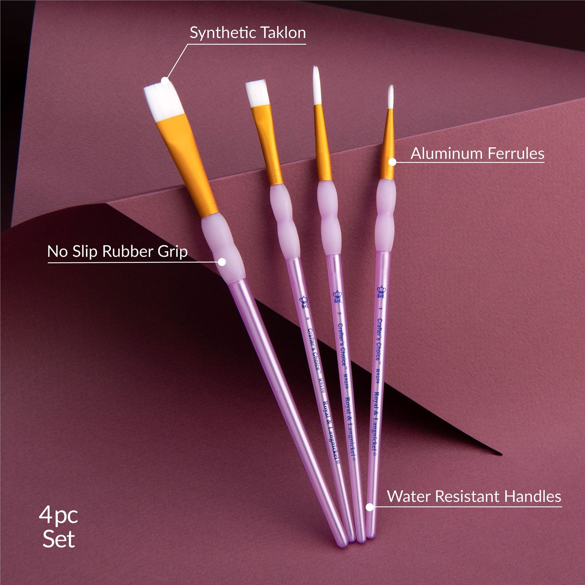 RCC 223 - Crafter's Choice™ 4pc White Taklon Shader/Round Brush Set infographic 1