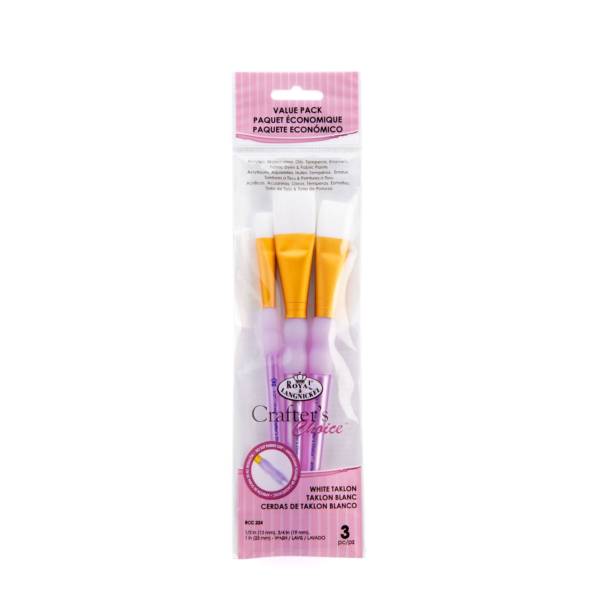 RCC 224 - Crafter's Choice™ 3pc White Taklon Wash Brush Set packaging front