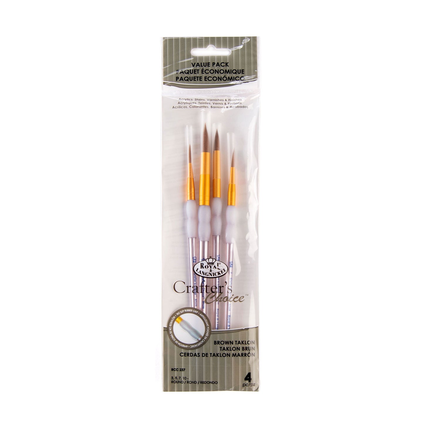 RCC 237 - Crafter's Choice™ 4pc Brown Taklon Round Brush Set packaging front