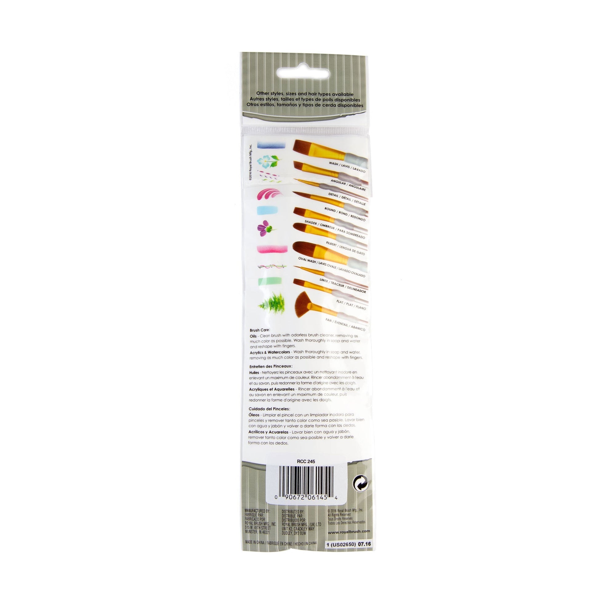 RCC 245 - Crafter's Choice™ 3pc Brown Taklon Variety Brush Set packaging back