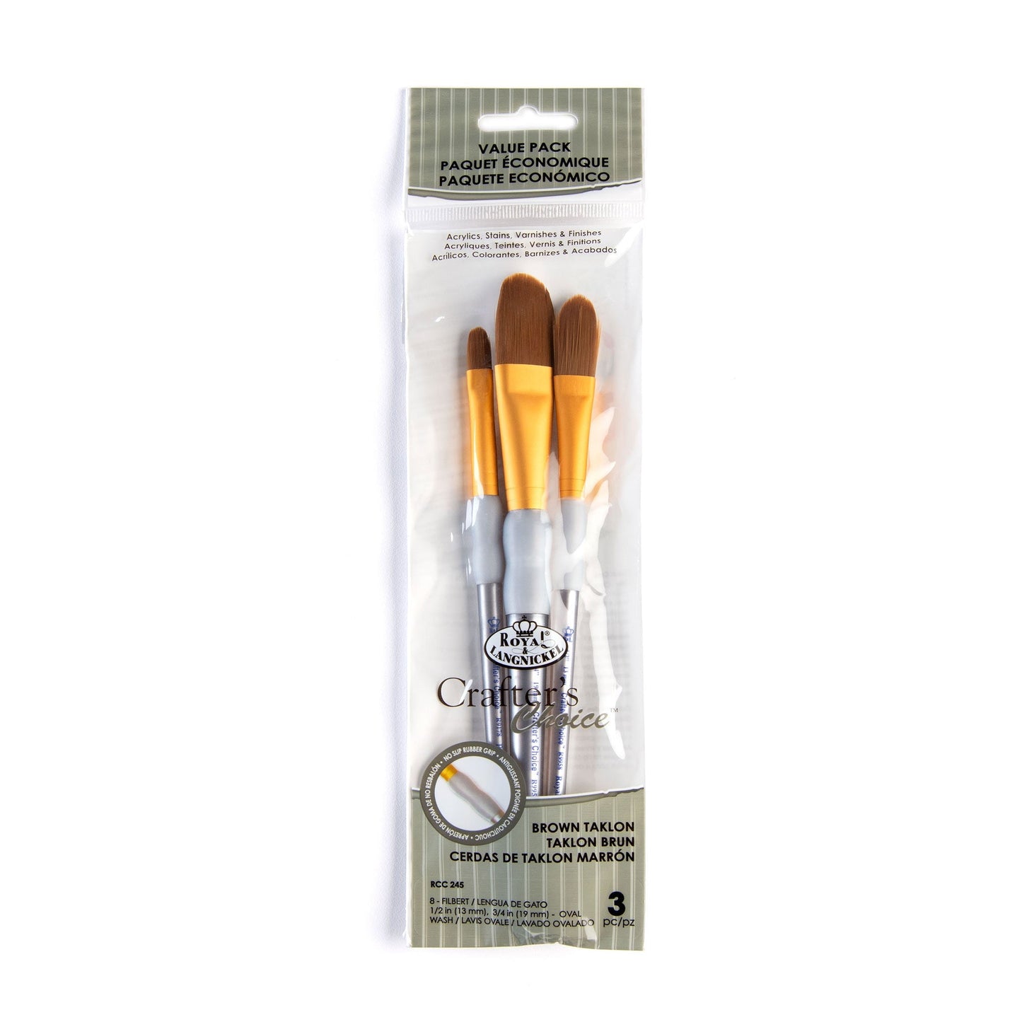 RCC 245 - Crafter's Choice™ 3pc Brown Taklon Variety Brush Set packaging front