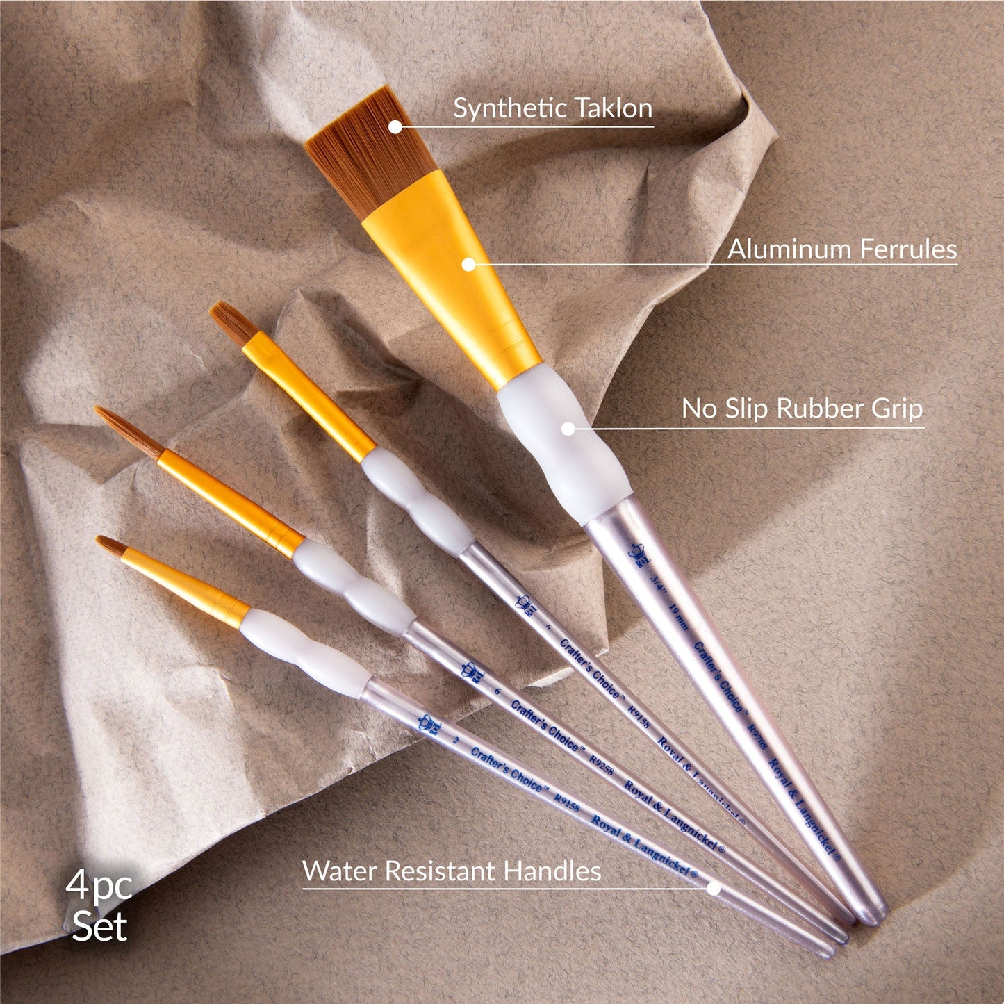 RCC 246 - Crafter's Choice™ 4pc Brown Taklon Variety Brush Set infographic 1