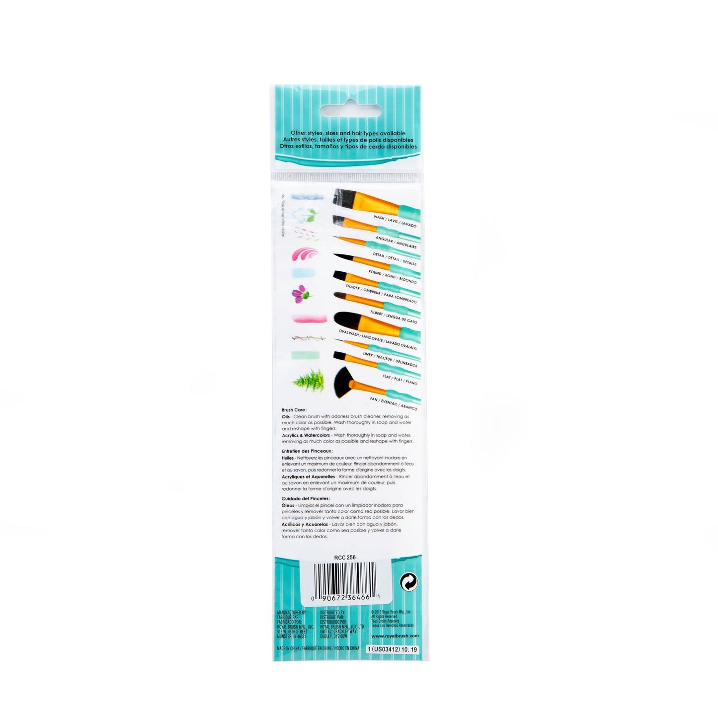 RCC 256 - Crafter's Choice™ 4pc Black Taklon Angular Brush Set packaging back