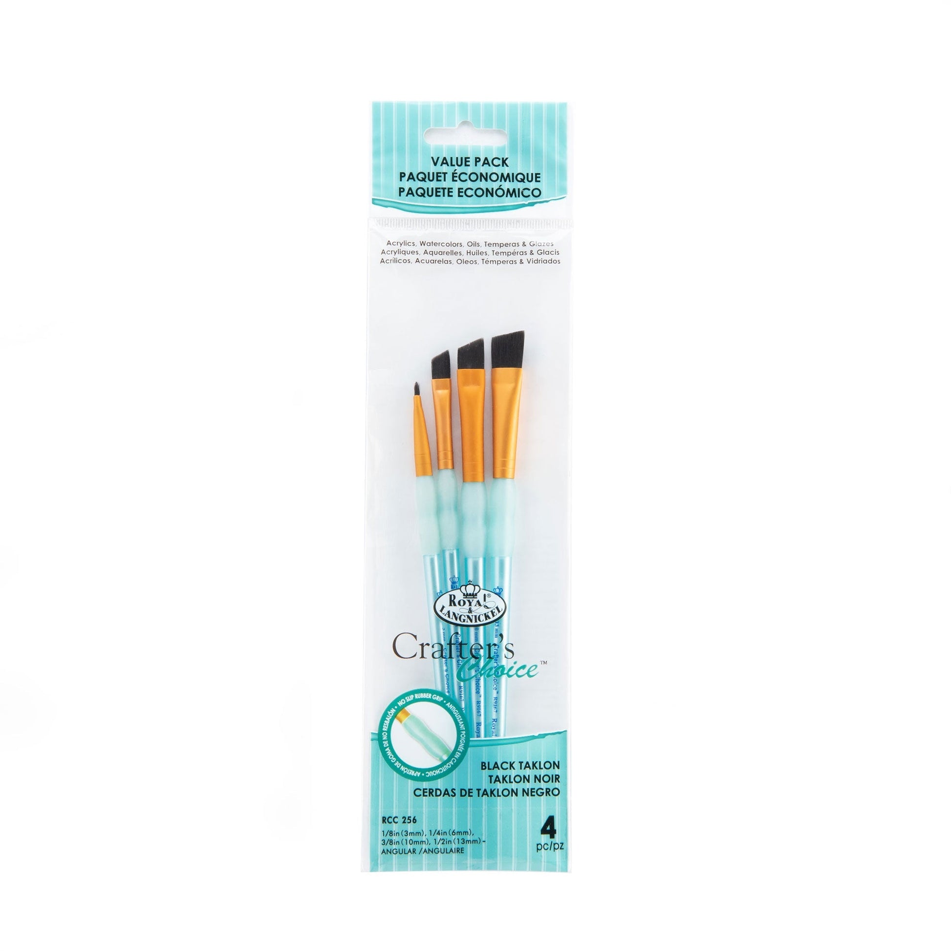 RCC 256 - Crafter's Choice™ 4pc Black Taklon Angular Brush Set packaging front