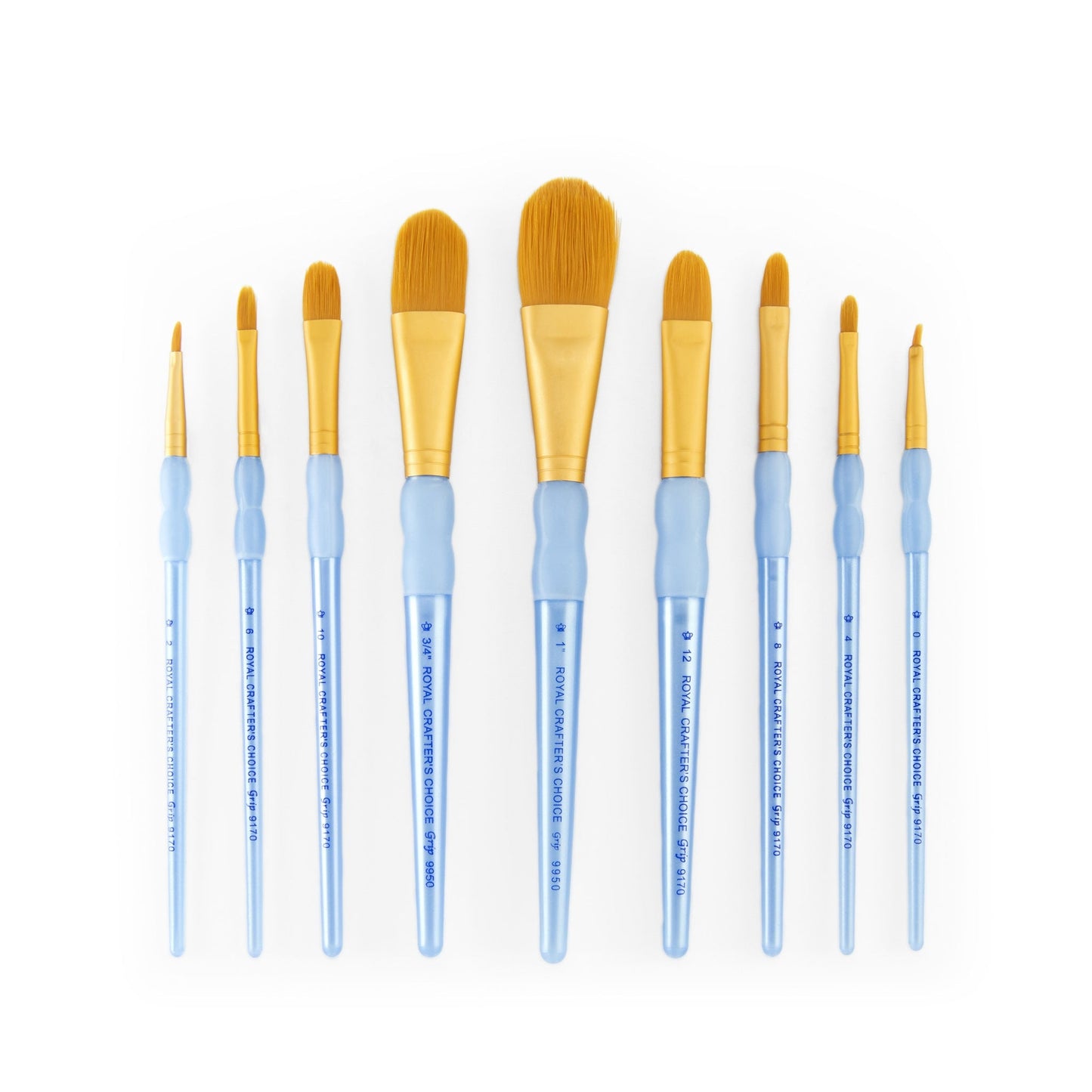 RCC 303 - Crafter's Choice™ 9pc Golden Taklon Filbert/Oval Wash Set