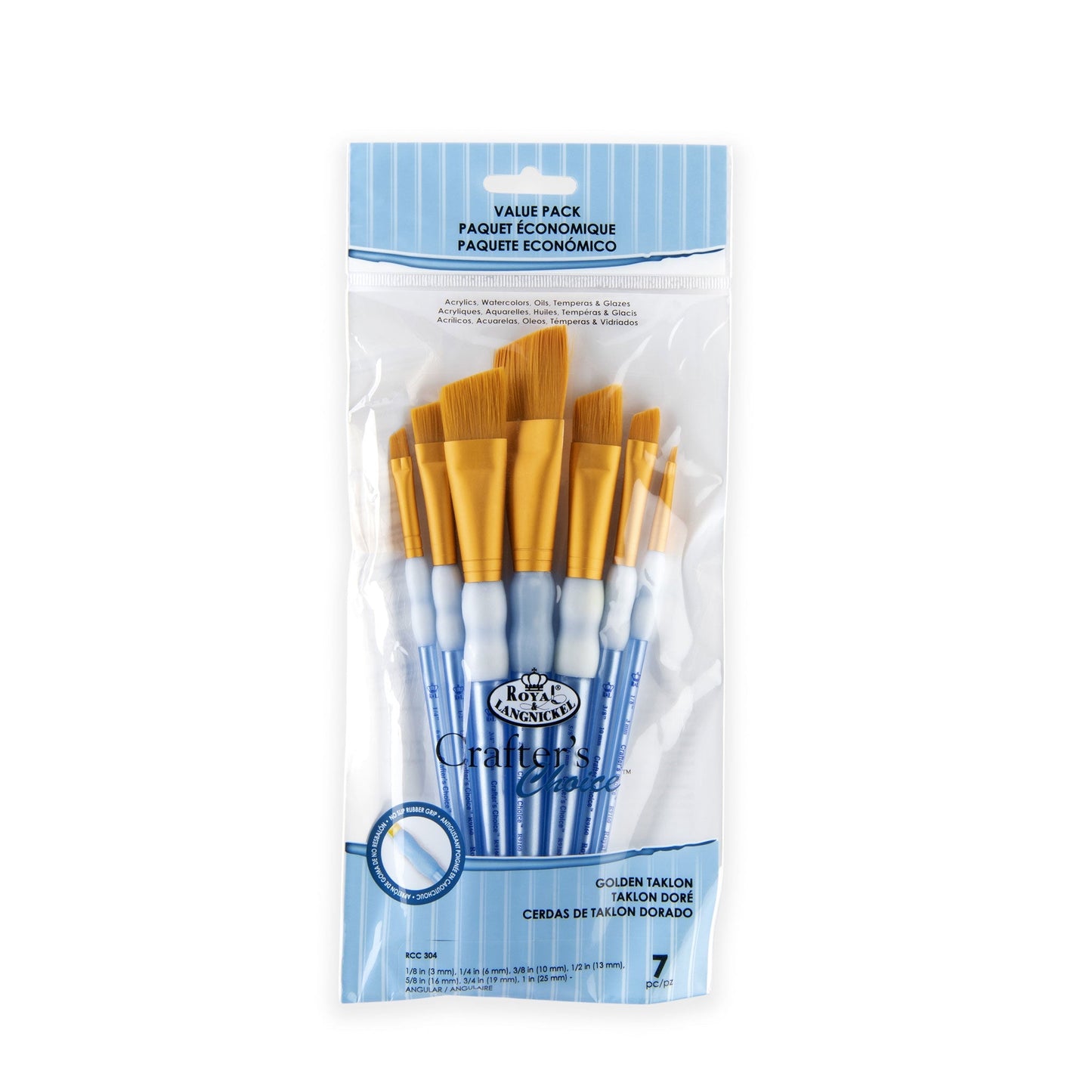 RCC 304 - Crafter's Choice™ 7pc Golden Taklon Angular Brush Set packaging front