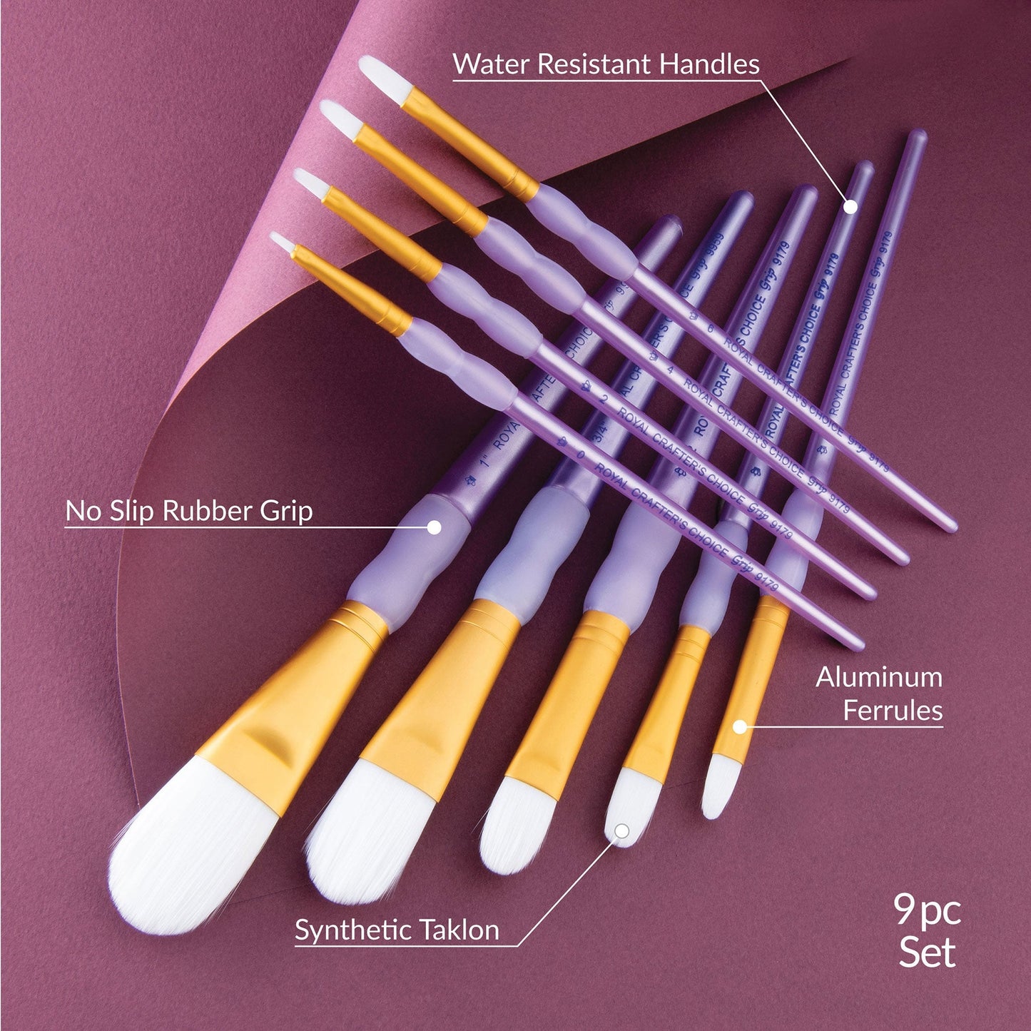 RCC 307 - Crafter's Choice™ 9pc White Taklon Variety Brush Set infographic 1