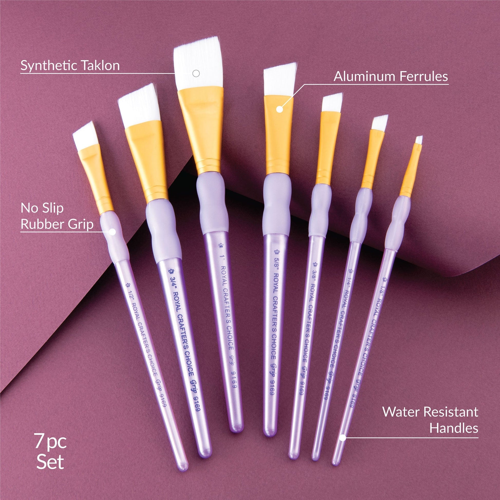 RCC 308 - Crafter's Choice™ 7pc White Taklon Angular Brush Set infographic 1