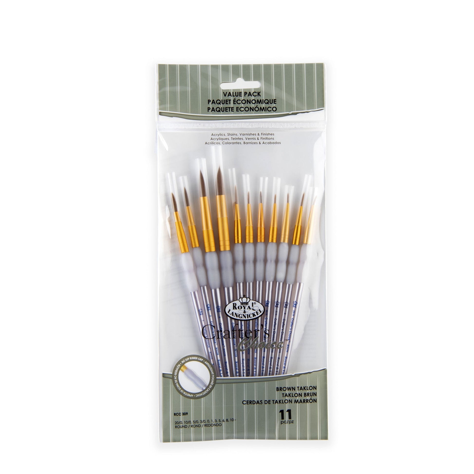 RCC 309 - Crafter's Choice™ 11pc Brown Taklon Round Brush Set packaging front