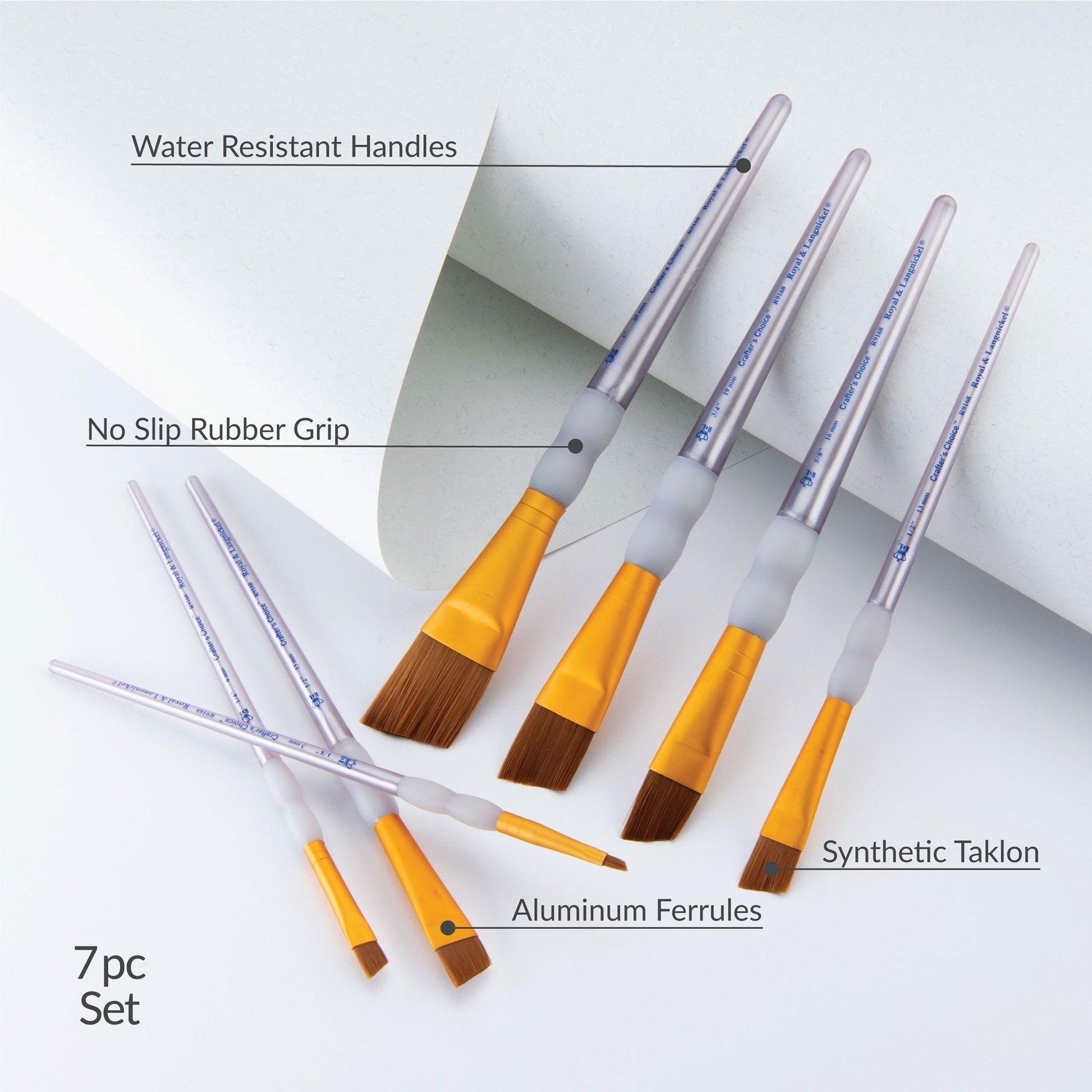 RCC 312 - Crafter's Choice™ 7pc Brown Taklon Angular Brush Set infographic 1