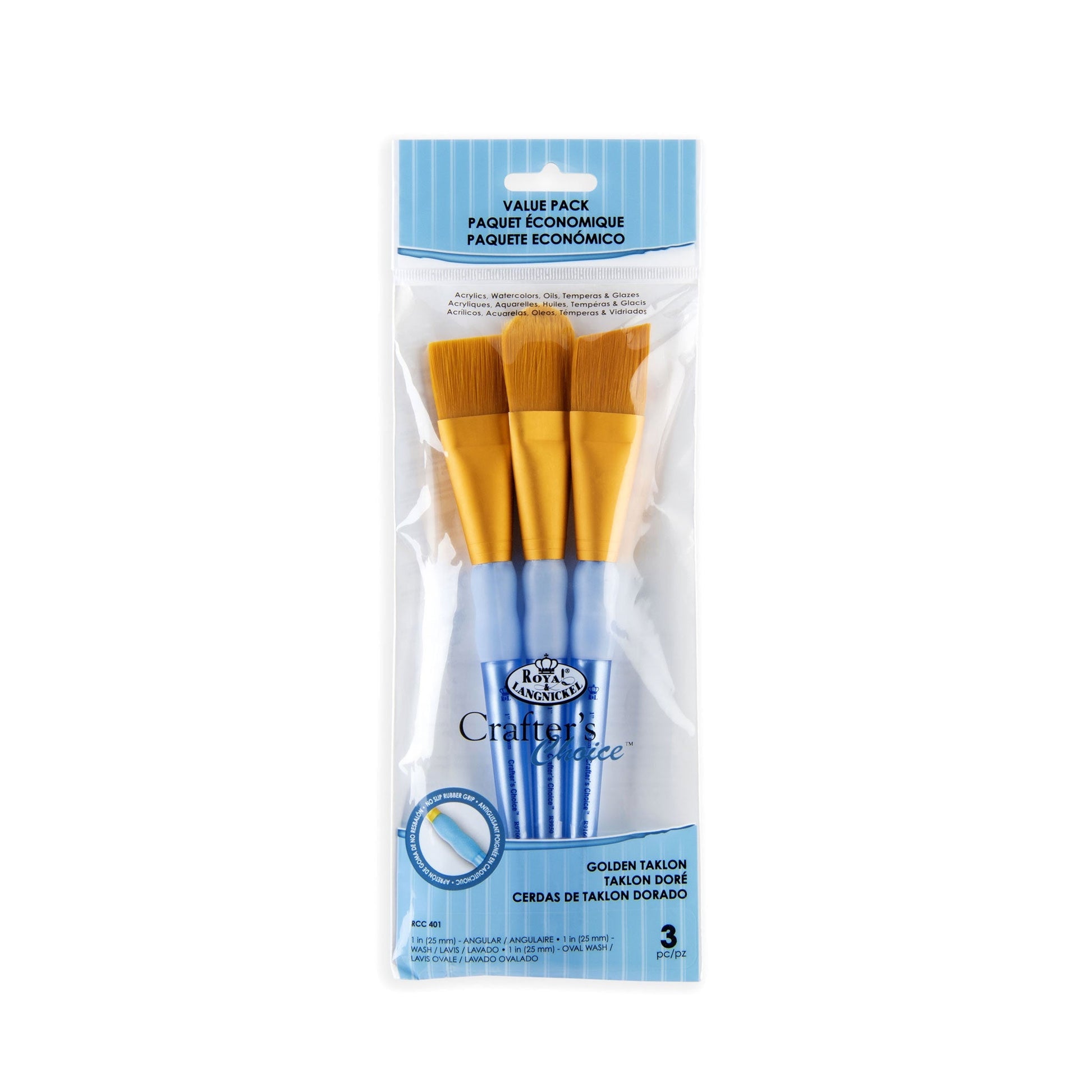 RCC 401 - Crafter's Choice™ 3pc Golden Taklon Large Variety Brush Set packaging front