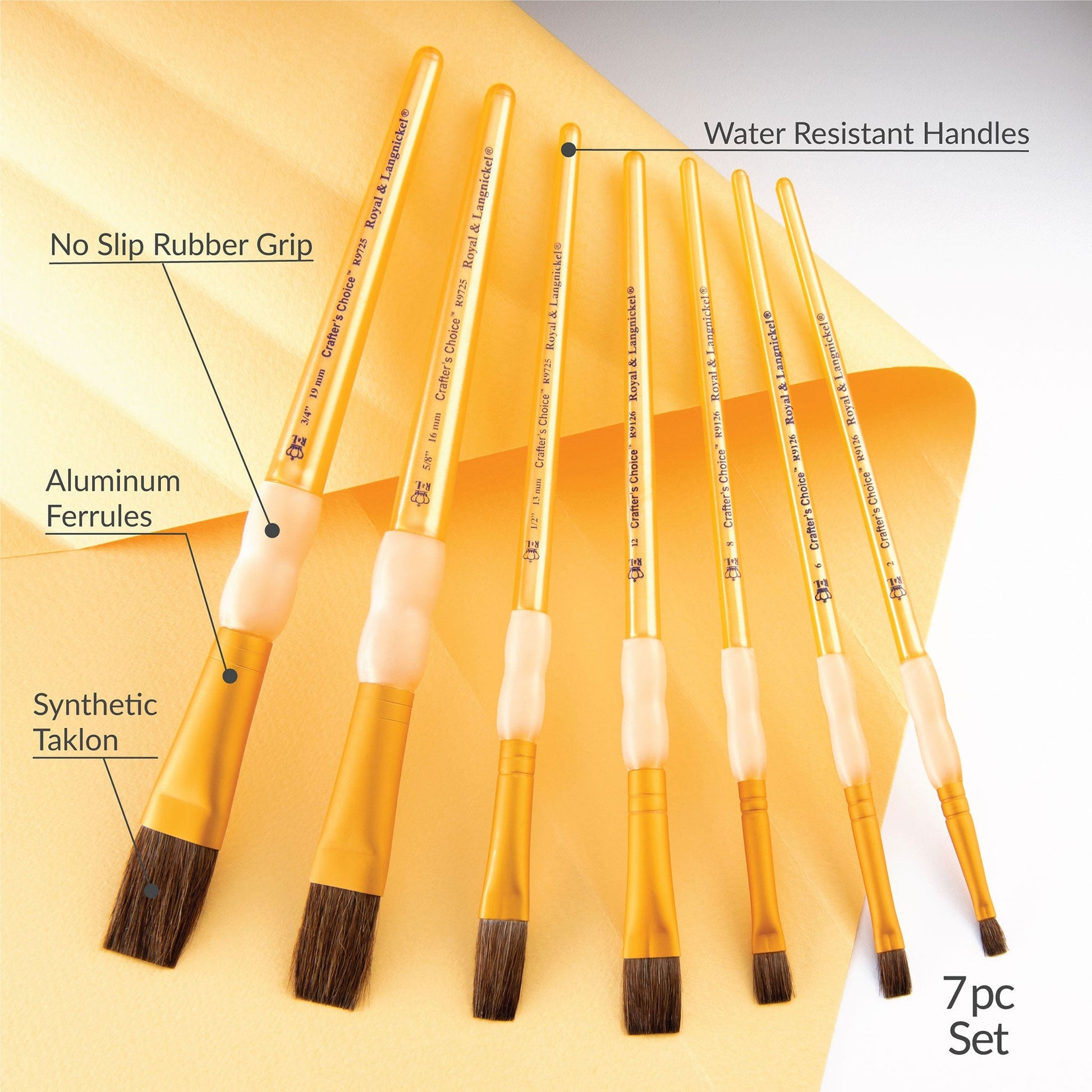 RCC 403 - Crafter's Choice™ 7pc Synthetic Camel Hair Variety Brush Set infographic 1