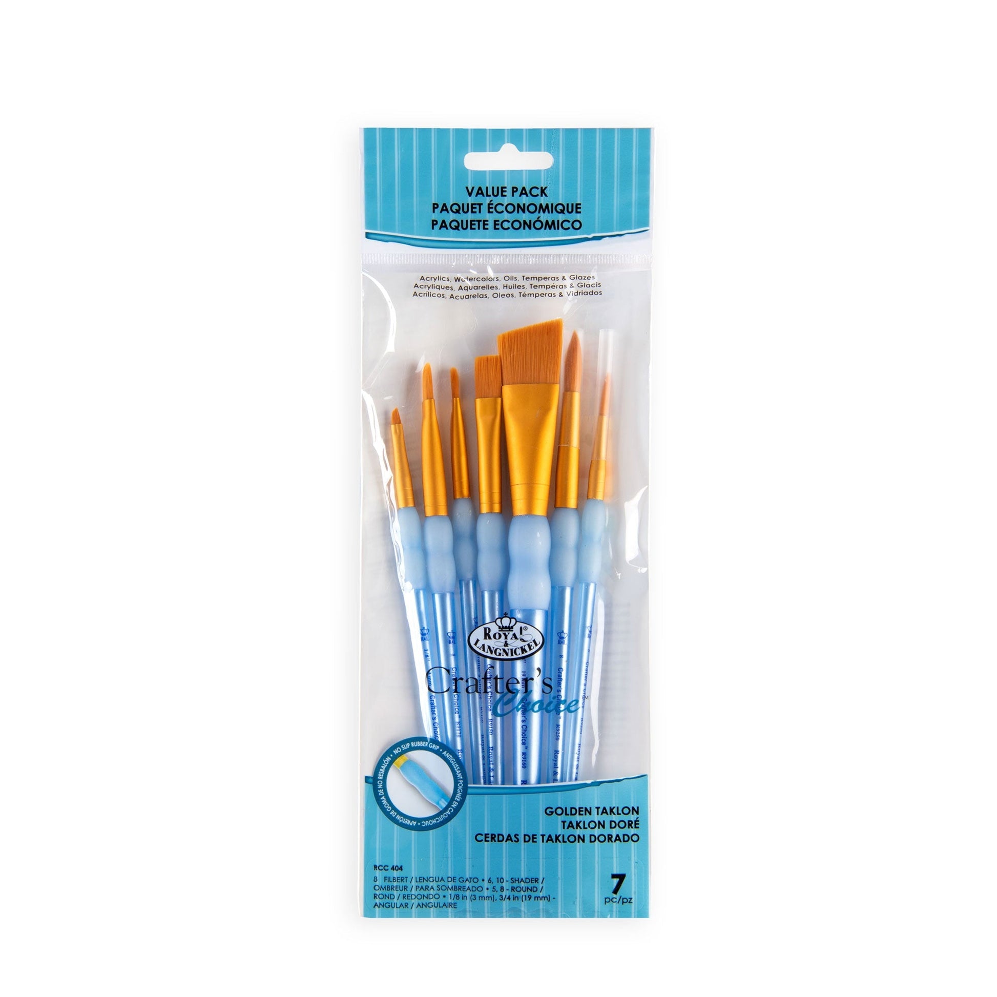 RCC 404 - Crafter's Choice™ 7pc Golden Taklon Variety Brush Set packaging front