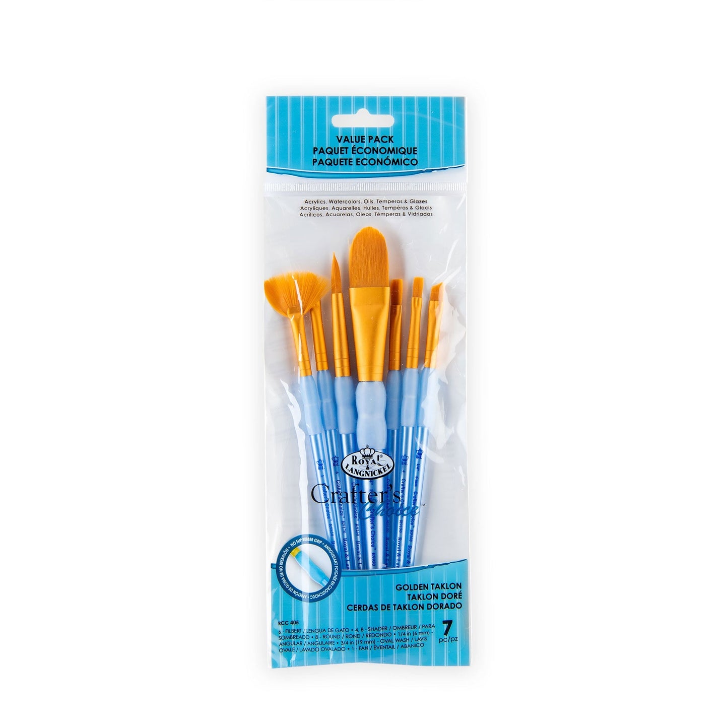 RCC 405 - Crafter's Choice™ 7pc Golden Taklon Variety Brush Set packaging front