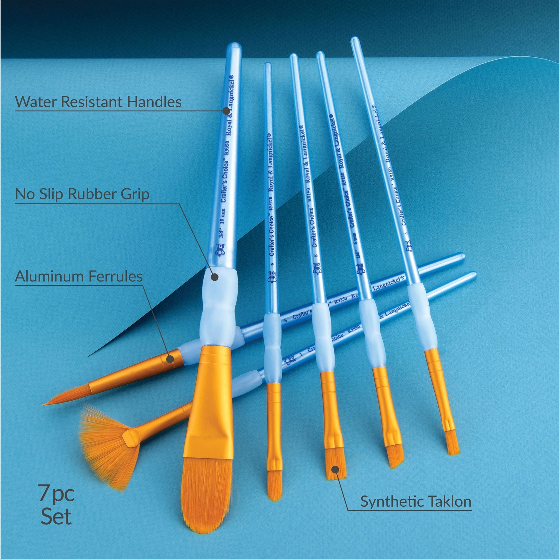 RCC 405 - Crafter's Choice™ 7pc Golden Taklon Variety Brush Set infographic 1