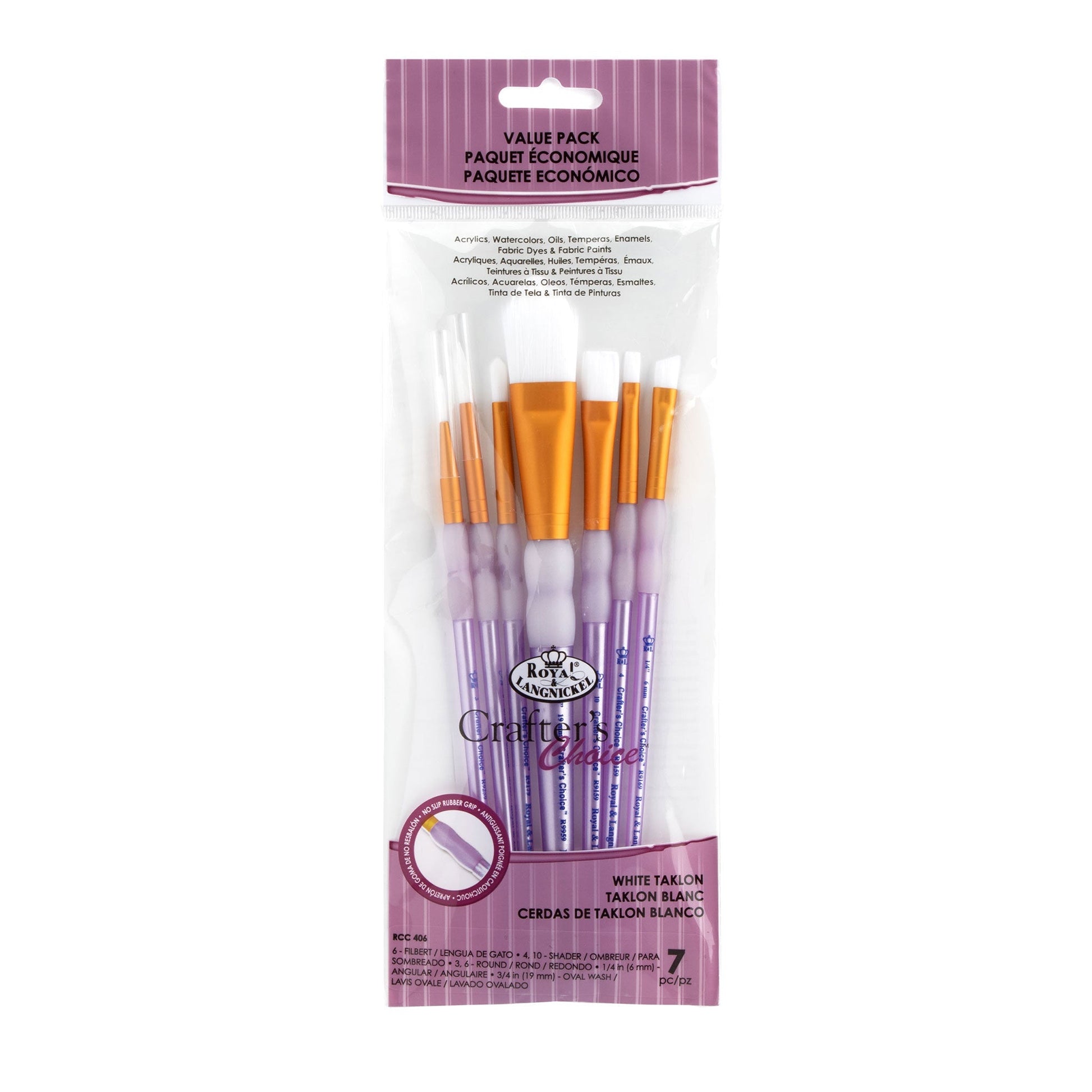 RCC 406 - Crafter's Choice™ 7pc White Taklon Variety Brush Set packaging front