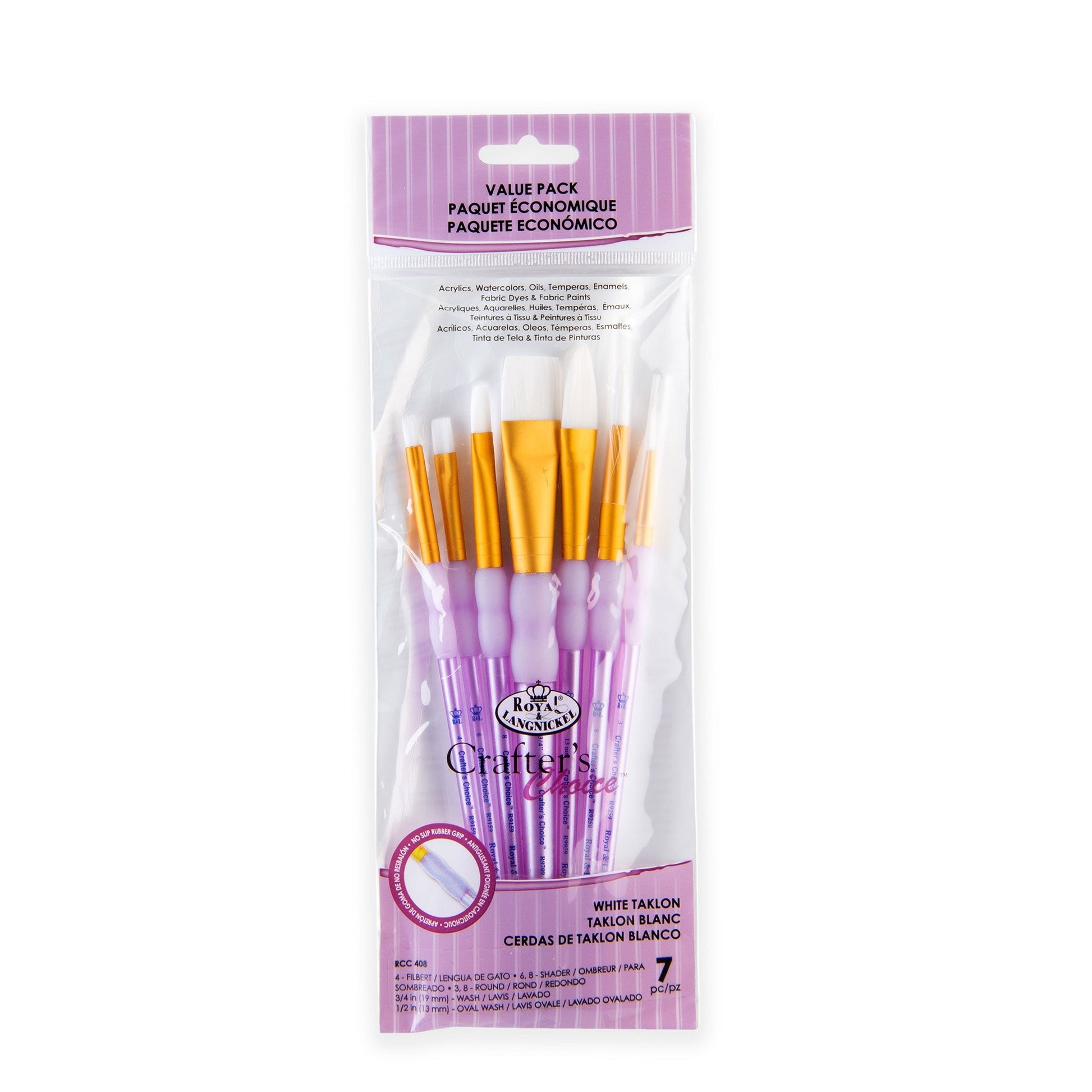 RCC 408 - Crafter's Choice™ 7pc White Taklon Variety Brush Set packaging front