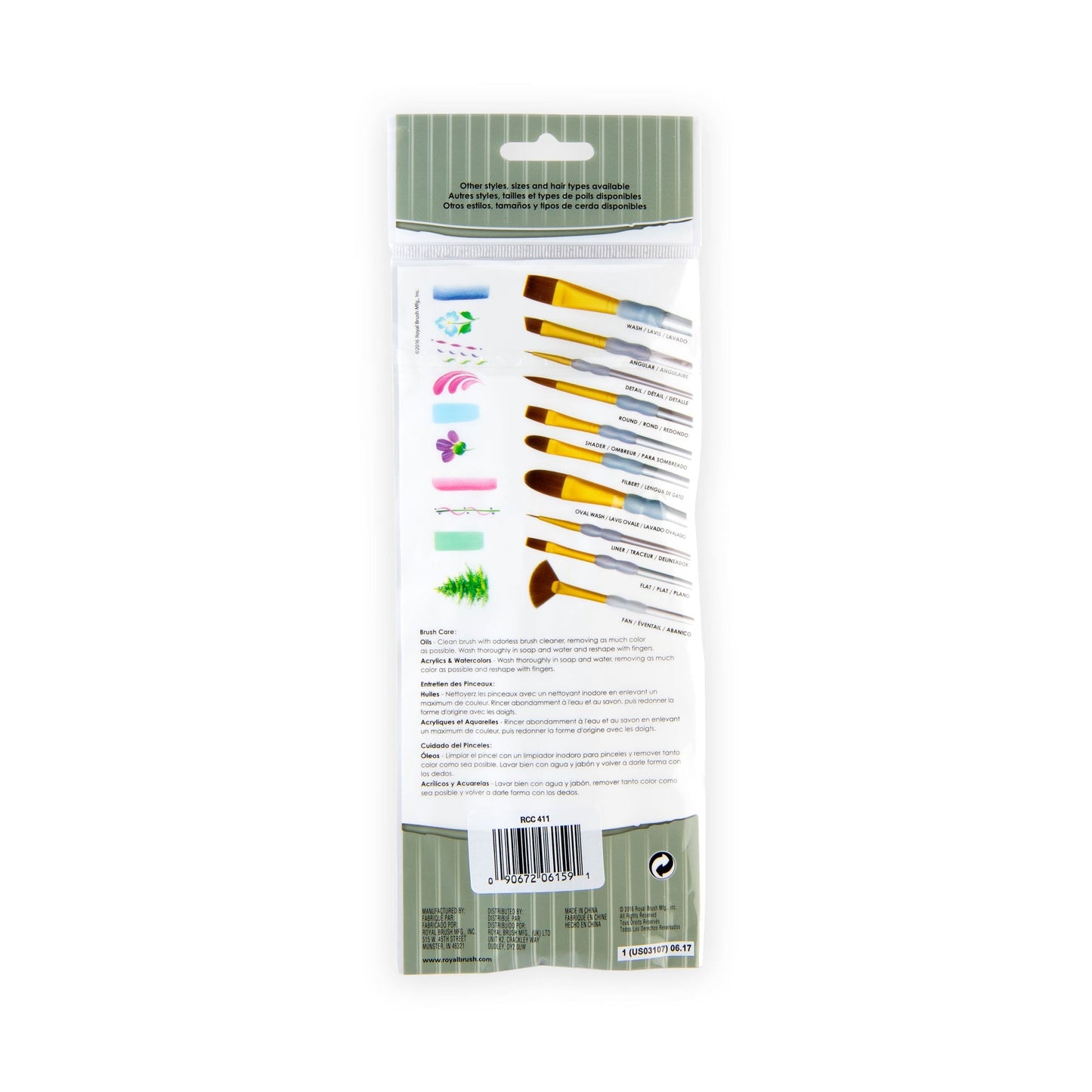 RCC 411 - Crafter's Choice™ 7pc Brown Taklon Variety Brush Set packaging back