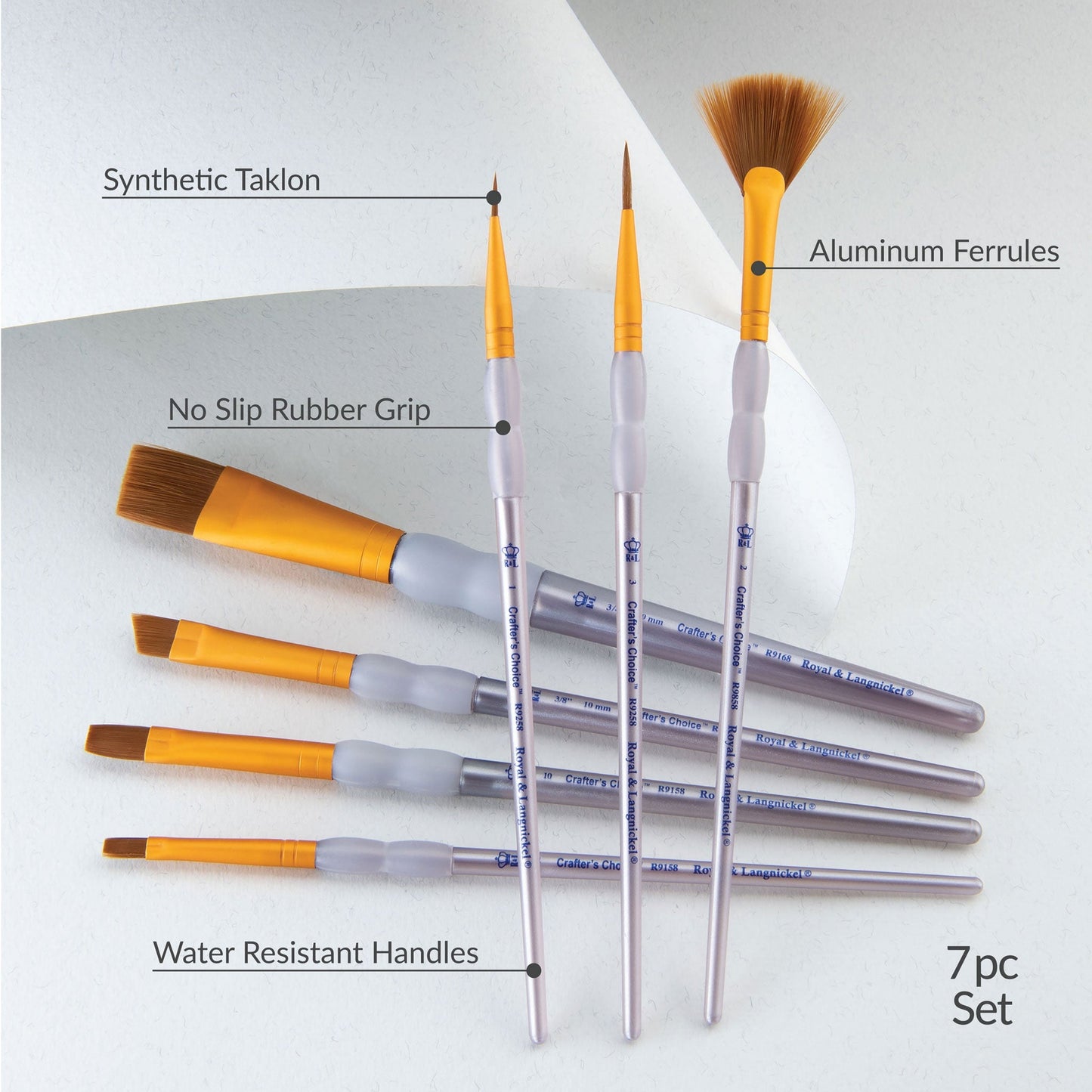 RCC 411 - Crafter's Choice™ 7pc Brown Taklon Variety Brush Set infographic 1