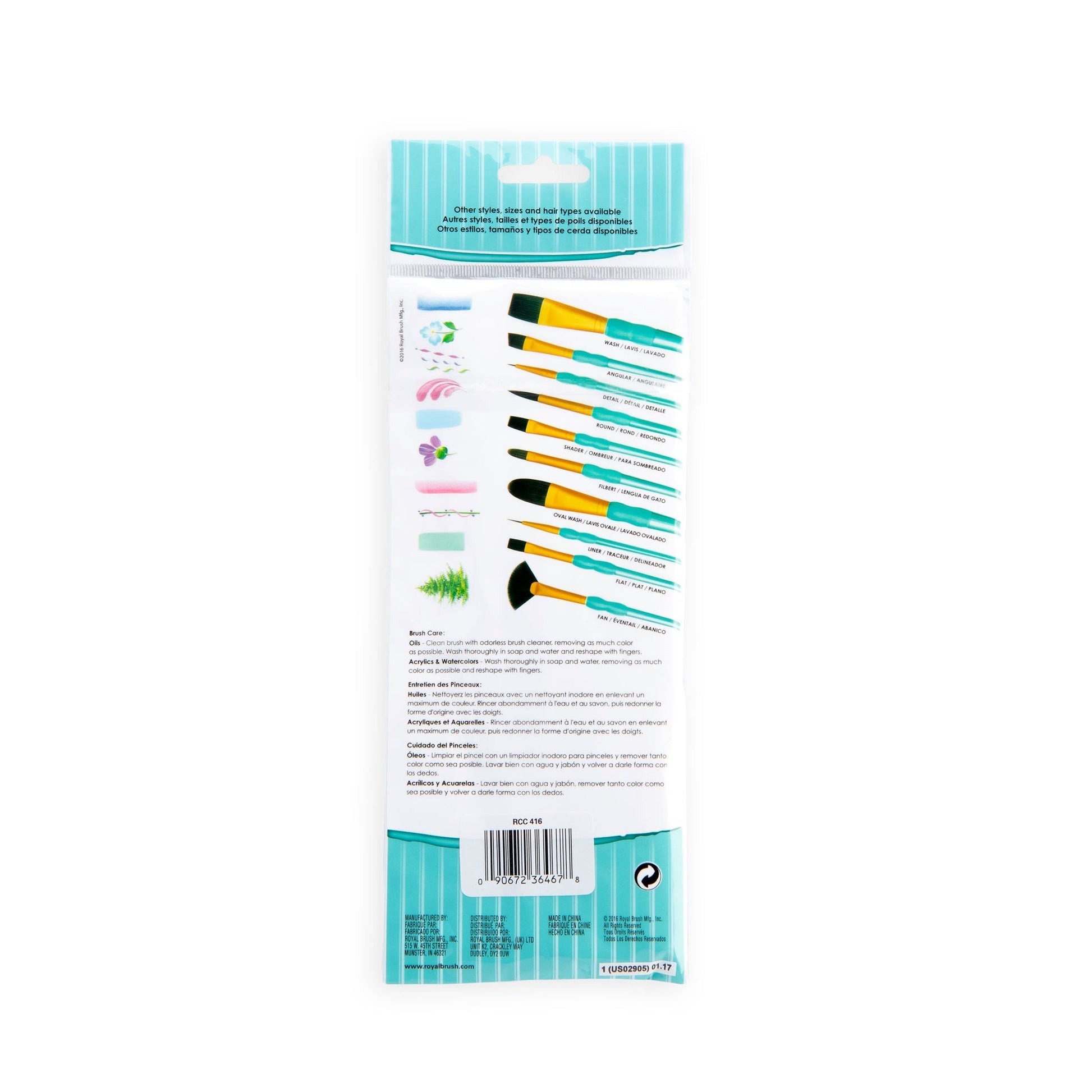 RCC 416 - Crafter's Choice™ 7pc Black Taklon Variety Brush Set packaging back