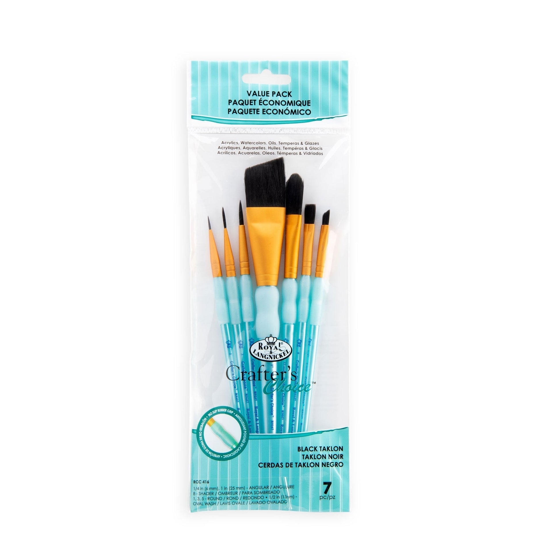 RCC 416 - Crafter's Choice™ 7pc Black Taklon Variety Brush Set packaging front