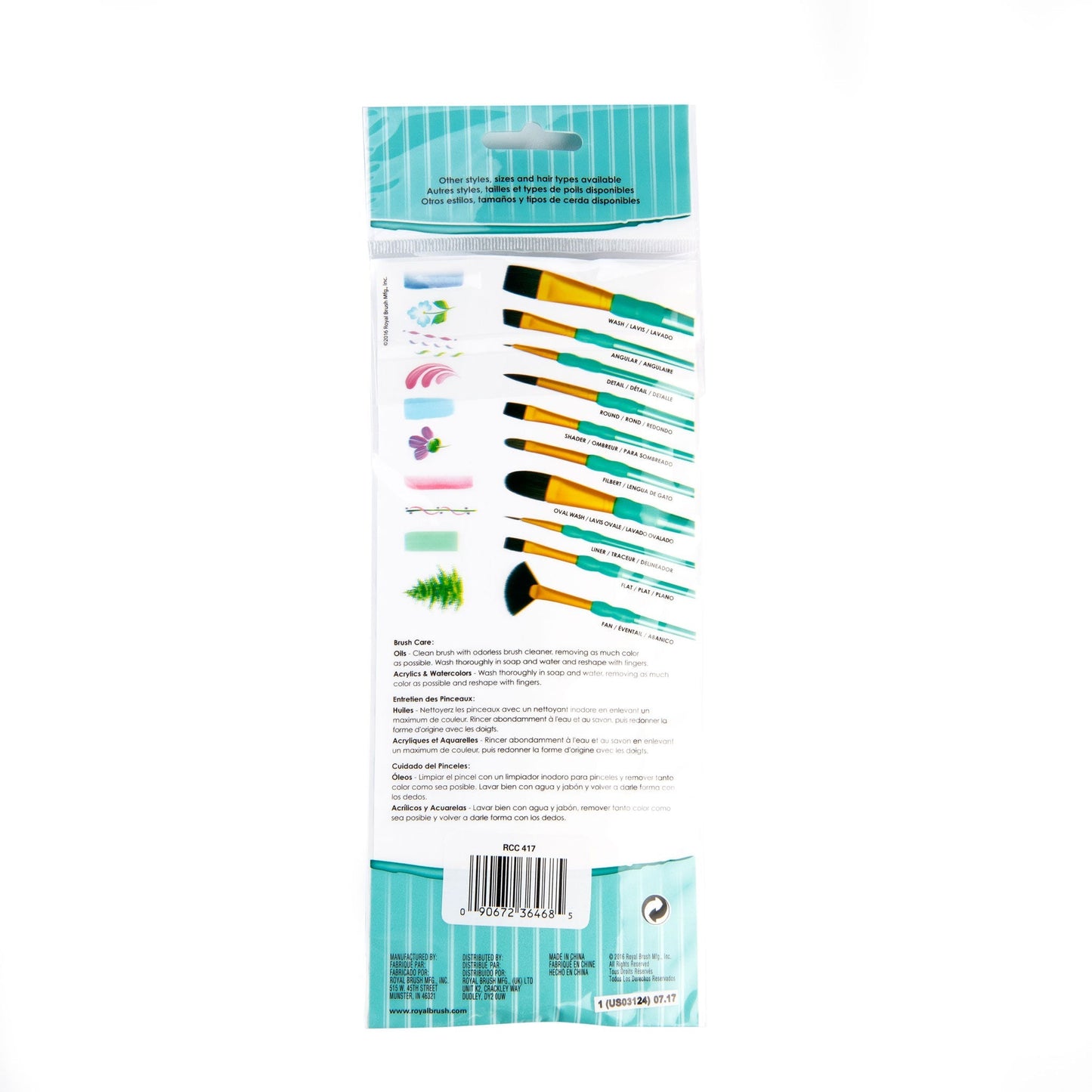 RCC 417 - Crafter's Choice™ 7pc Black Taklon Variety Brush Set packaging back